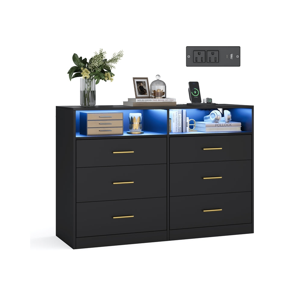Wide 6-Drawer Dresser - Black
