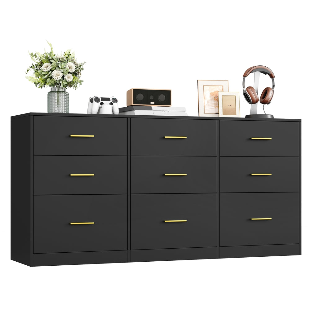 CUSTOS Collection - Dresser with 9 Drawers Ink Black - Matte White - 15.8"D x 63"W x 30.7"H