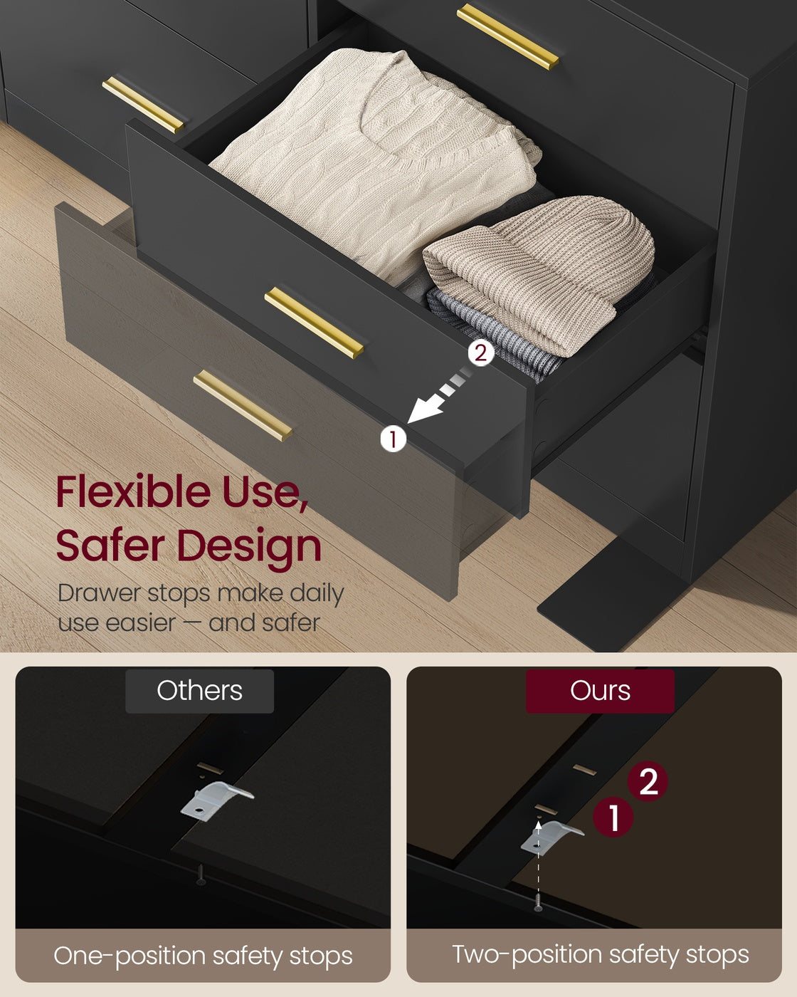 CUSTOS Collection - Dresser with 9 Drawers Ink Black - Matte White
