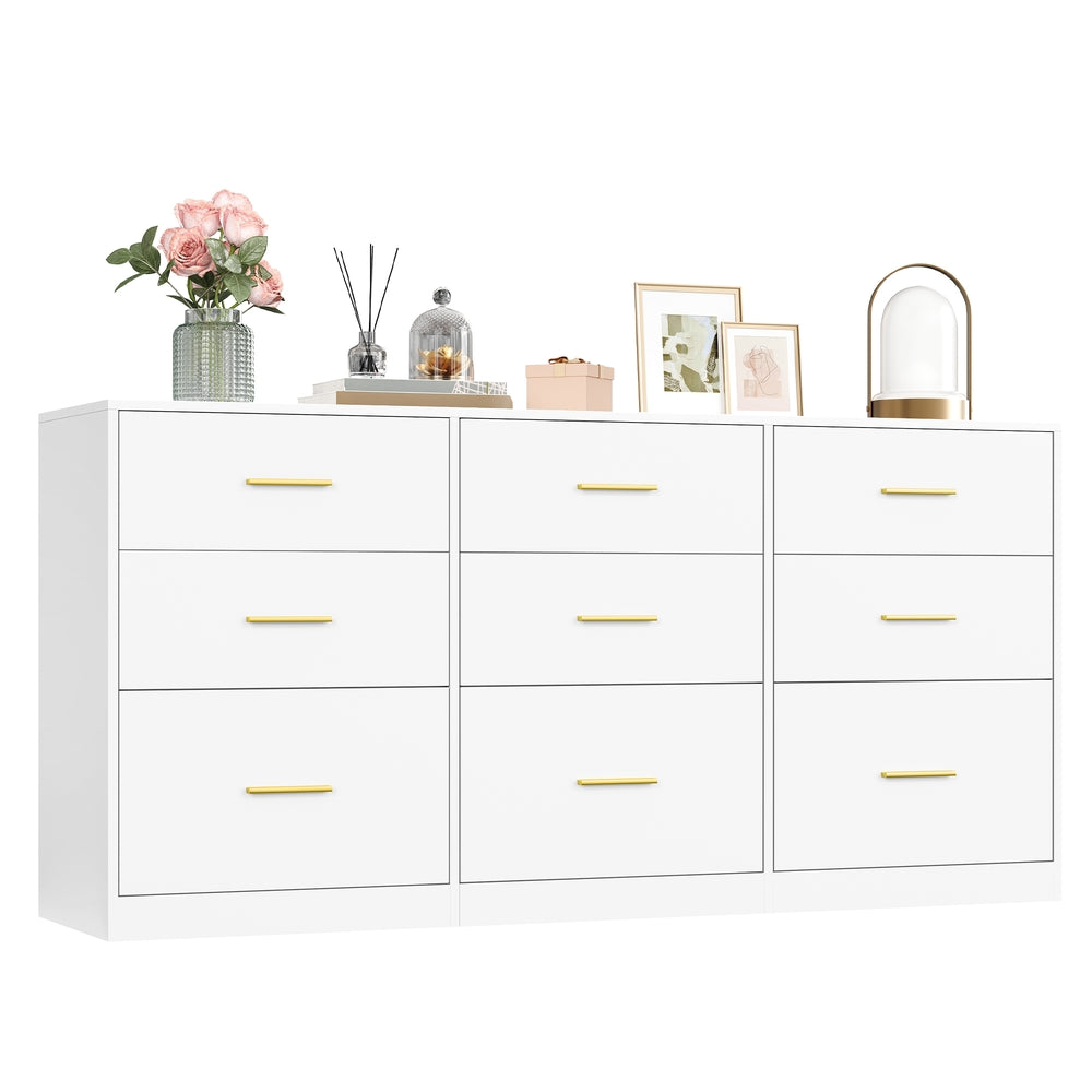 CUSTOS Collection - Dresser with 9 Drawers Ink Black - Matte White - 63.1 x 15.7 x 30.7 inch