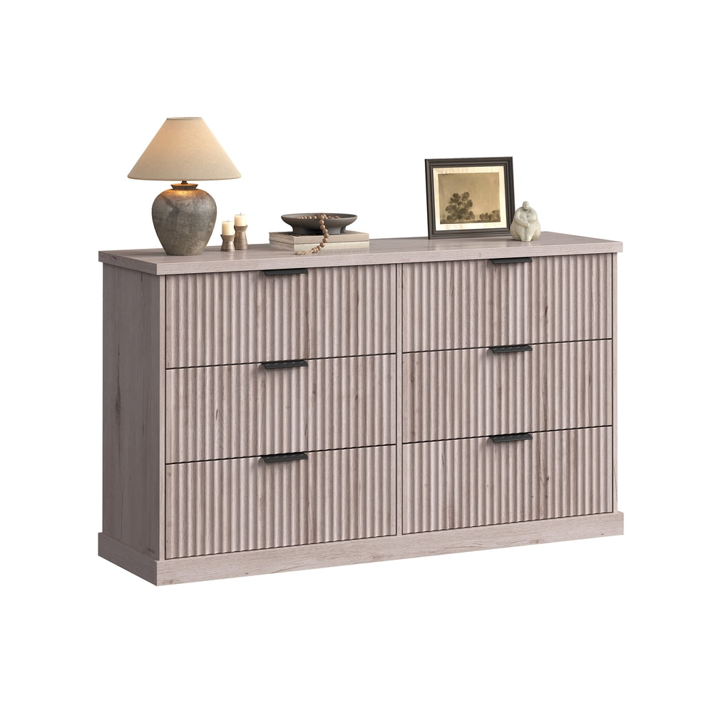 6-Drawer Double Dresser - Washed Gray