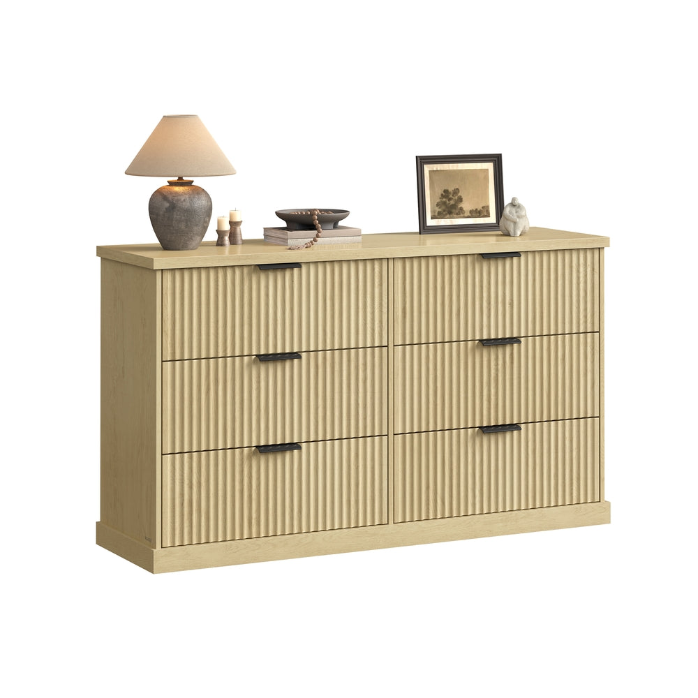 6-Drawer Double Dresser - Oak Beige