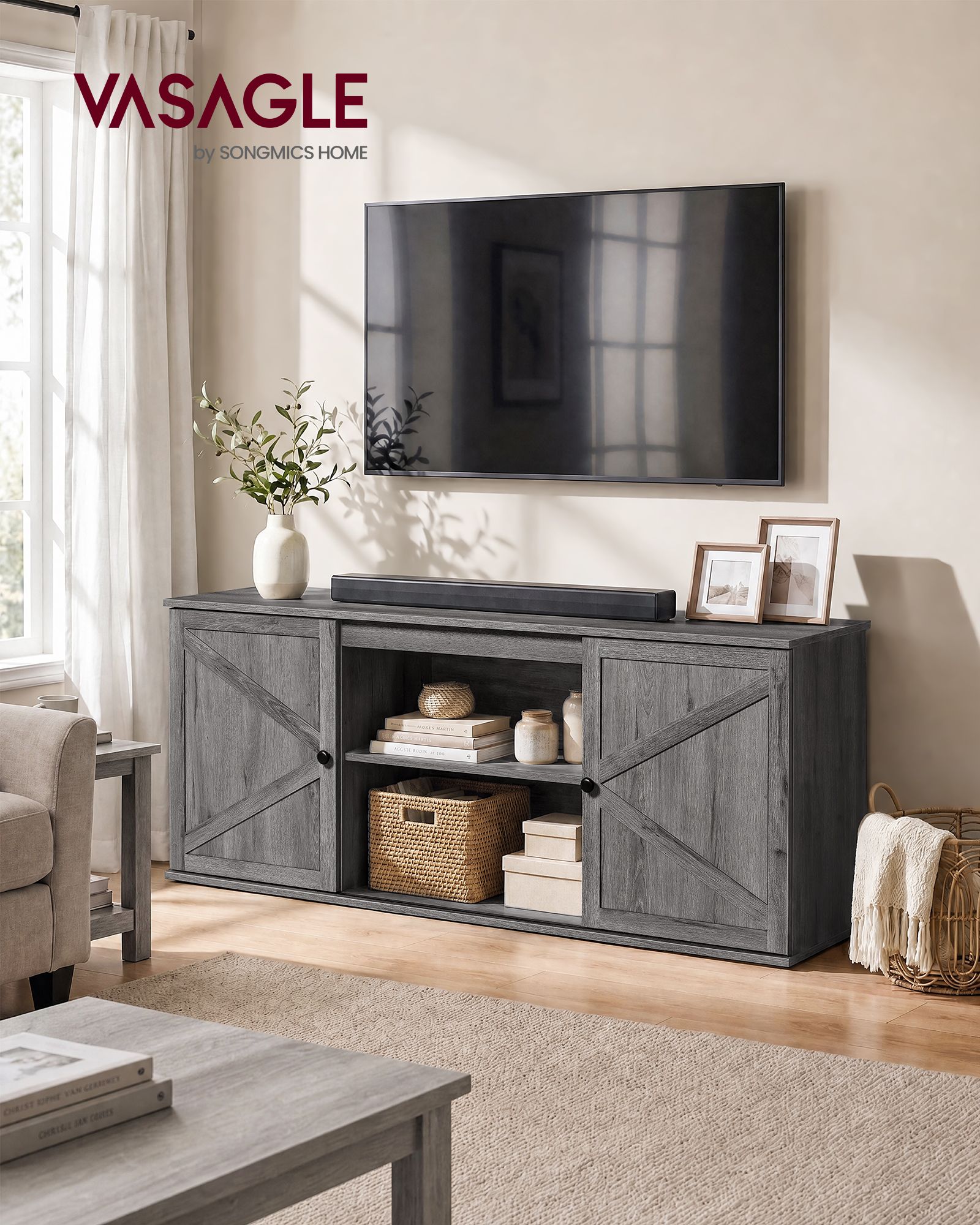 Farmhouse TV Stand for TVs Up to 65 Inches - Grey