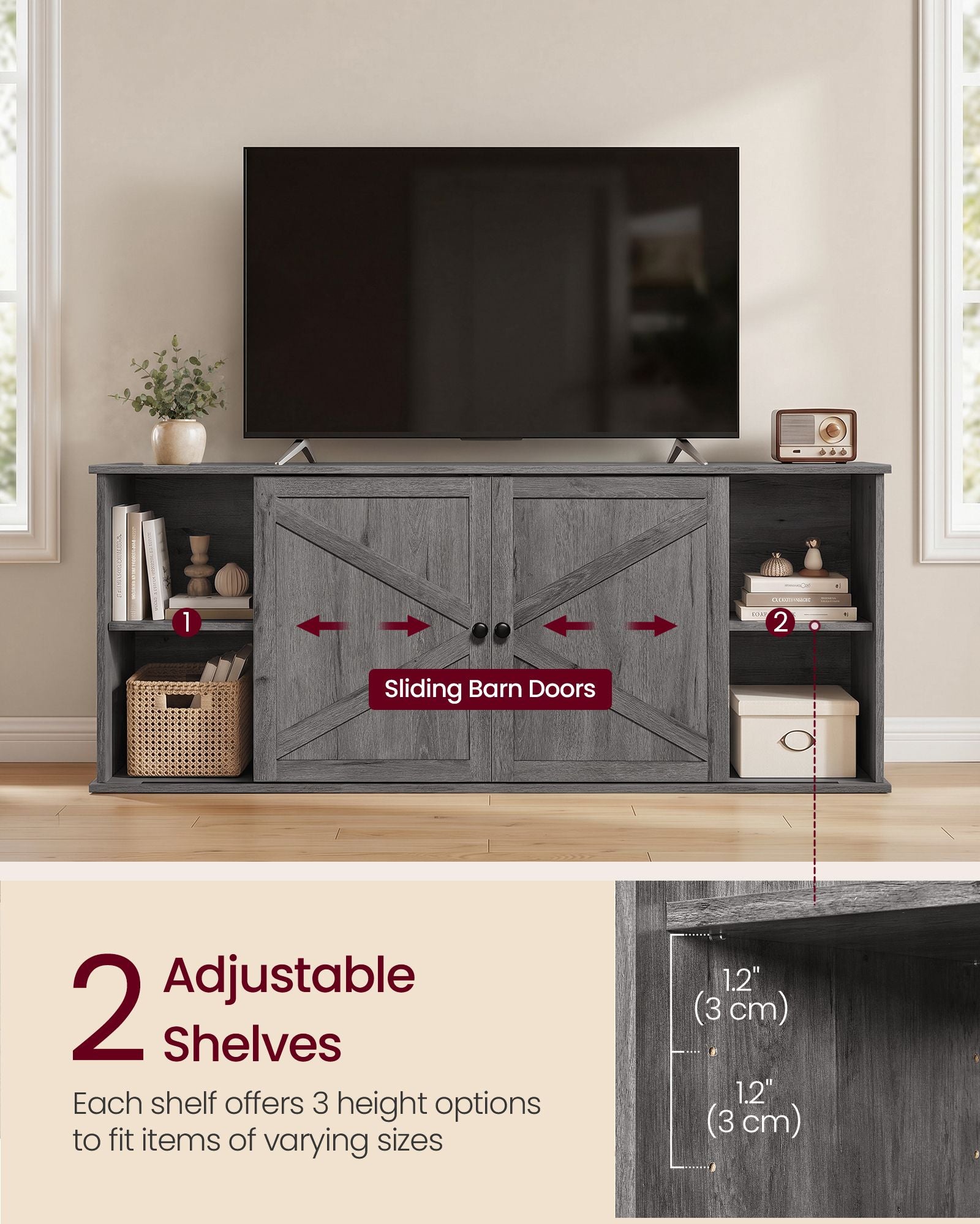 Farmhouse TV Stand for TVs Up to 65 Inches - Grey