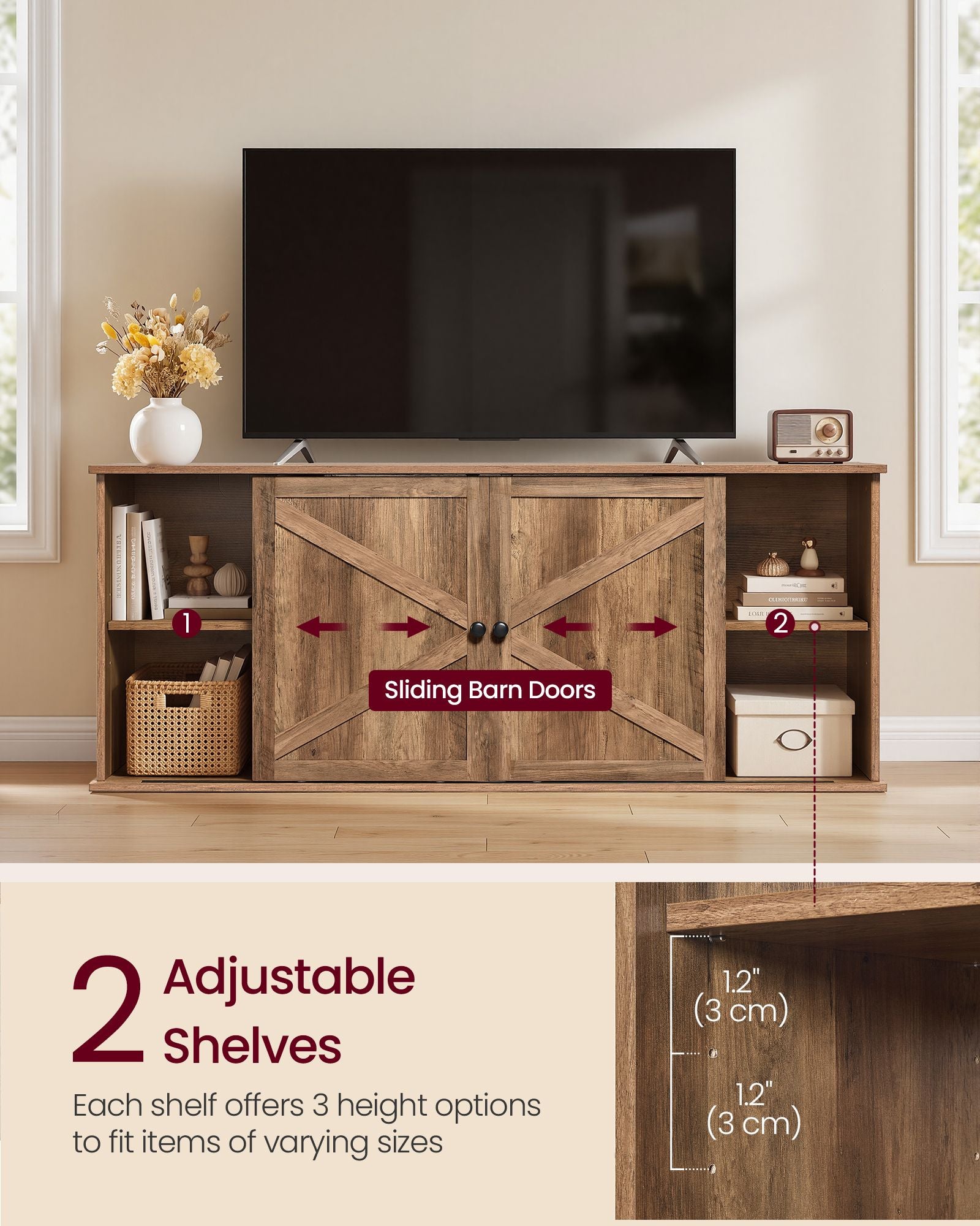 Farmhouse TV Stand for TVs Up to 65 Inches - Honey Brown
