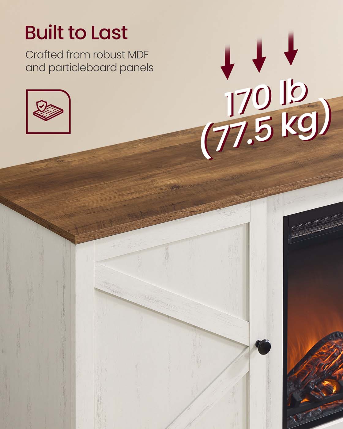 Farmhouse TV Stand with Storage Cabinets and Sliding Barn Doors - Rustic White, Honey Brown