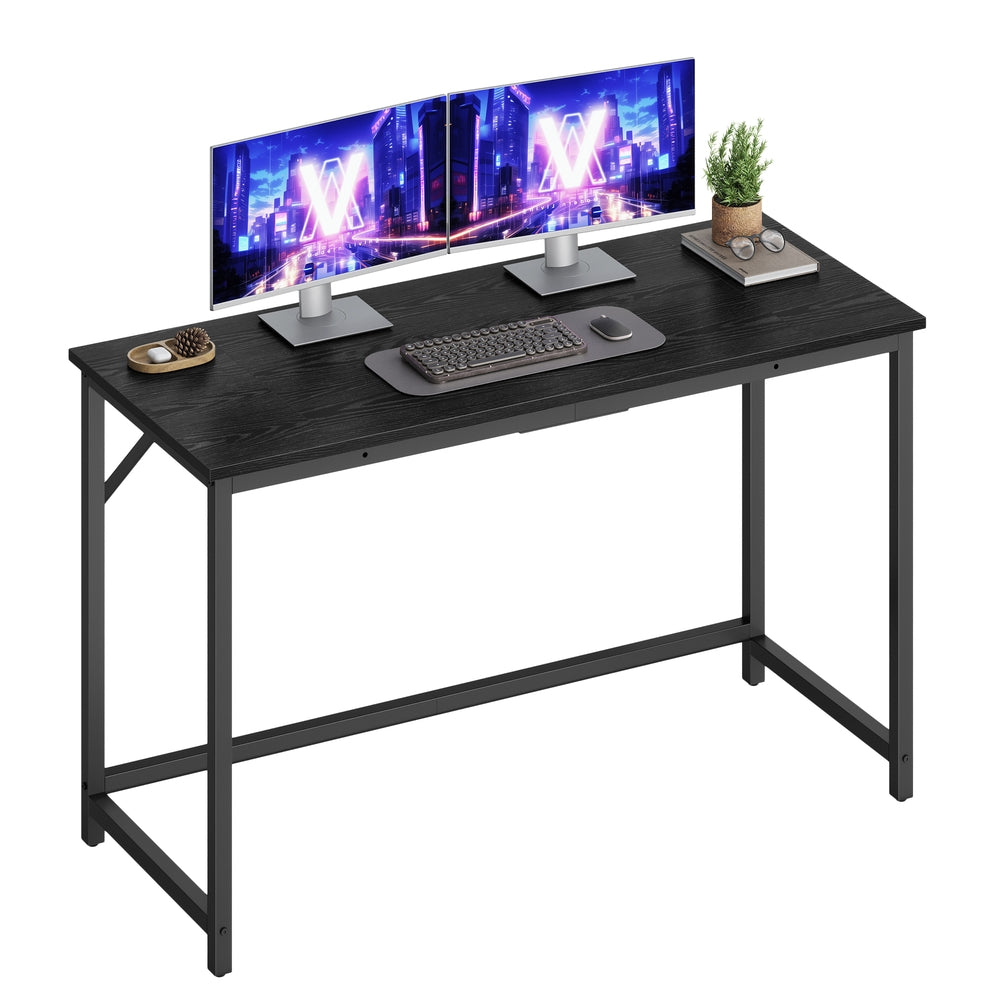 Steel Frame Computer Desk for Study or Home Office - Ebony Black, Ink Black