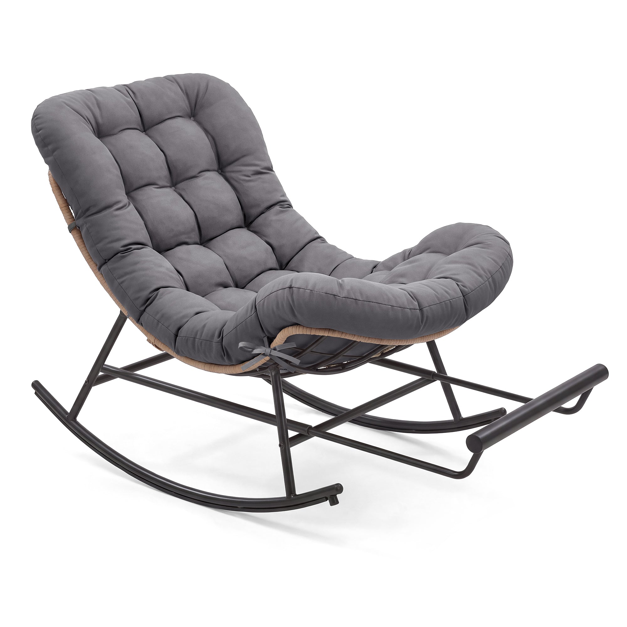 Outdoor Rocking Chair with Extendable Footrest - Removable Cushion | Papasan Chair