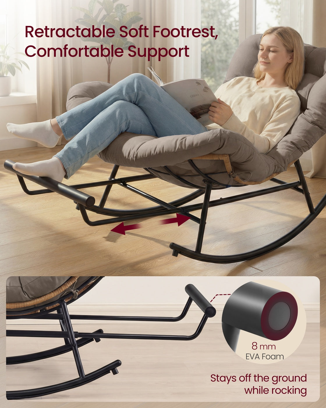Steel Rocking Papasan Chair - Deep Cushioned Seat - Patio and Indoor Use