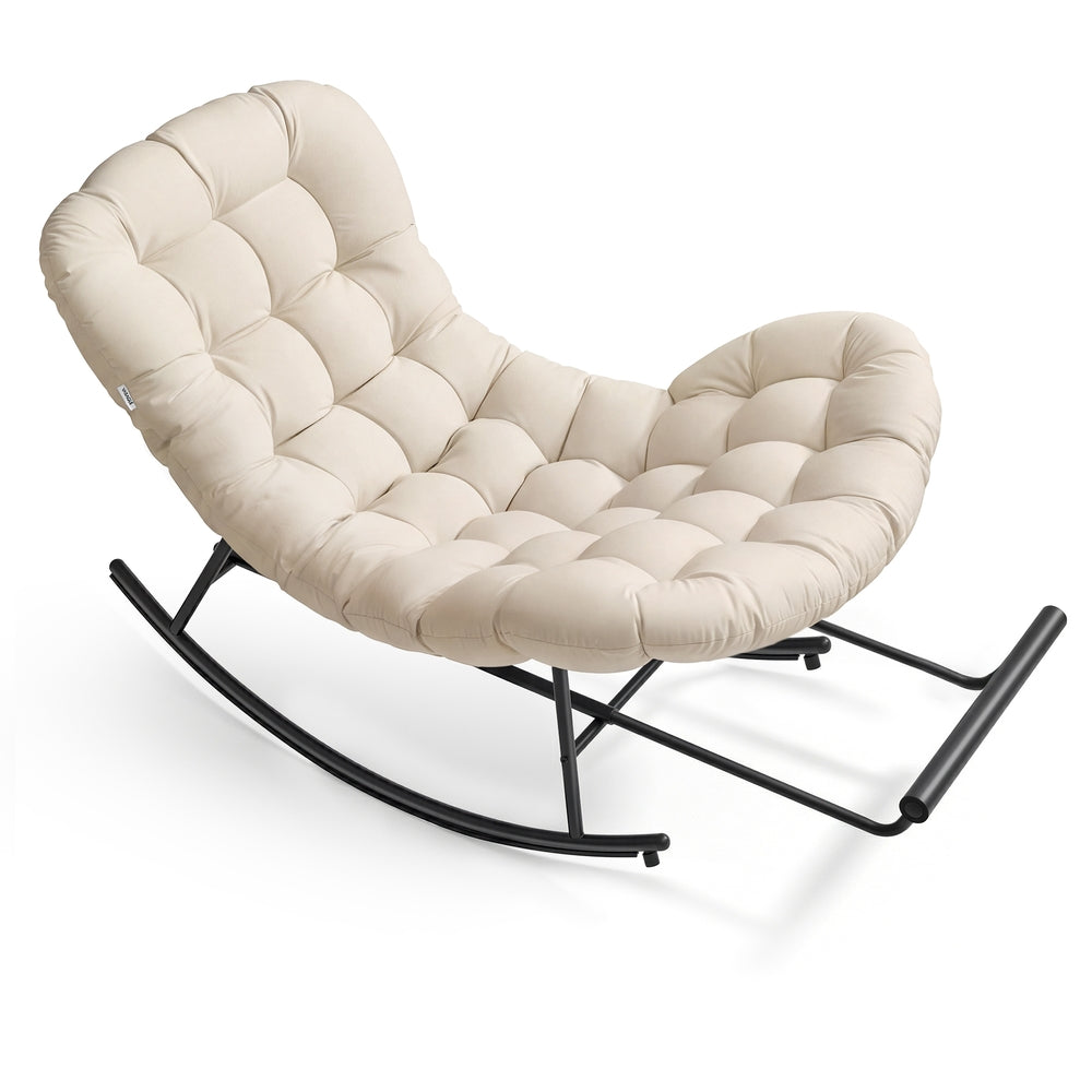 Steel Rocking Papasan Chair - Deep Cushioned Seat - Patio And Indoor Use - Beige