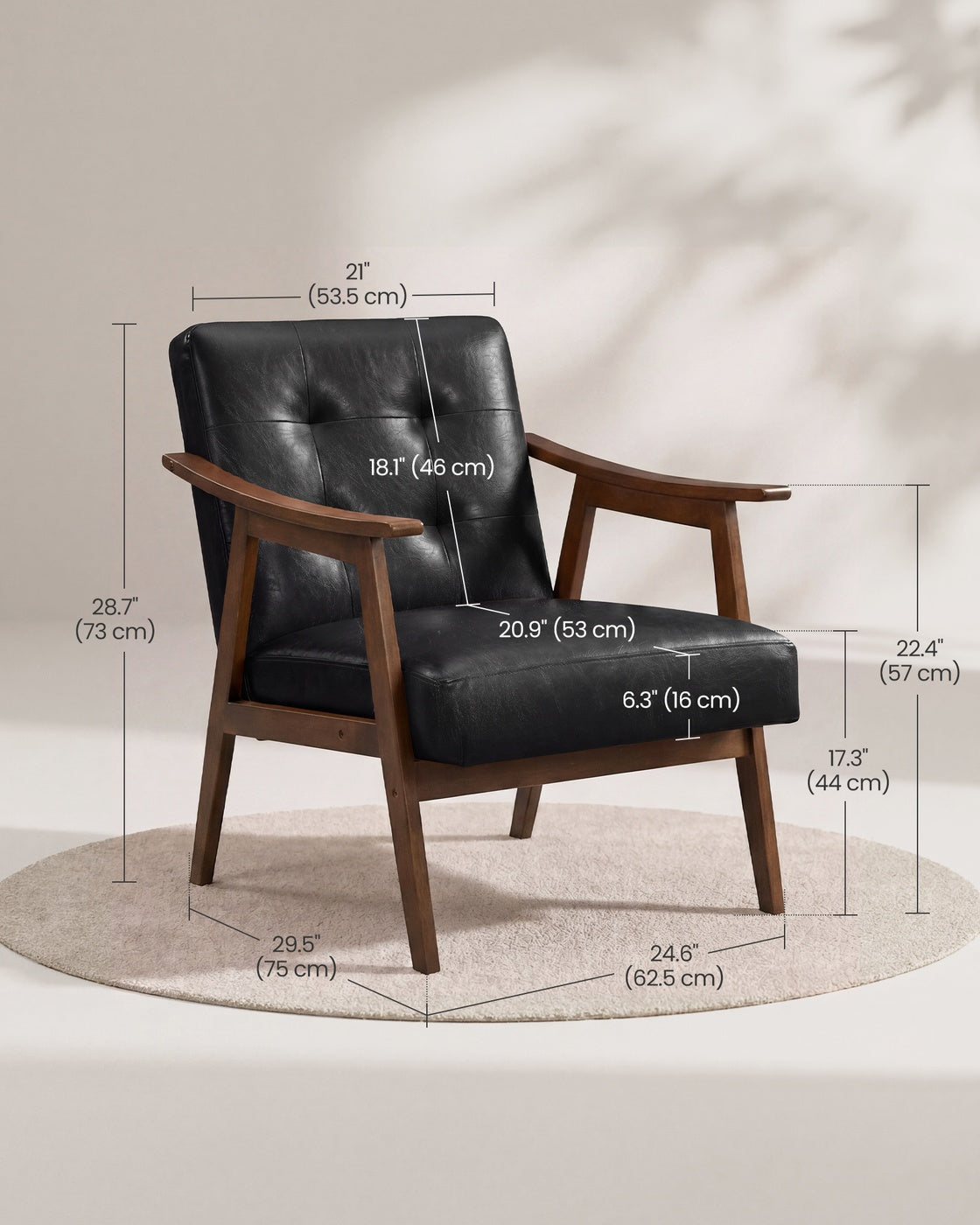 Leather-Look Accent Chair - Mid-Century Silhouette - Living Room or Office Seating