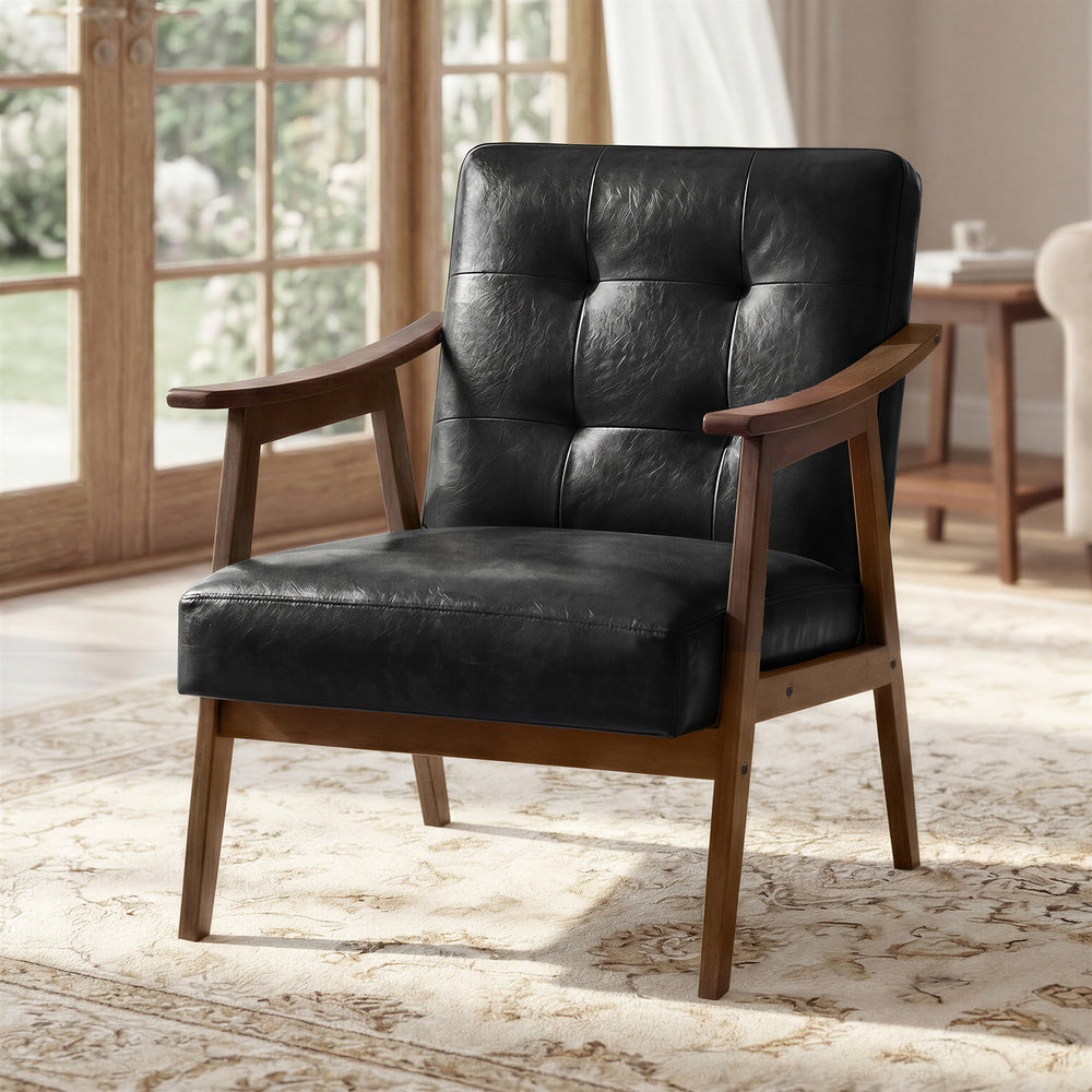 Leather-Look Accent Chair - Mid-Century Silhouette - Living Room or Office Seating