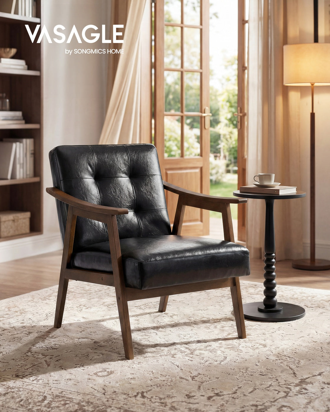 Leather-Look Accent Chair - Mid-Century Silhouette - Living Room or Office Seating