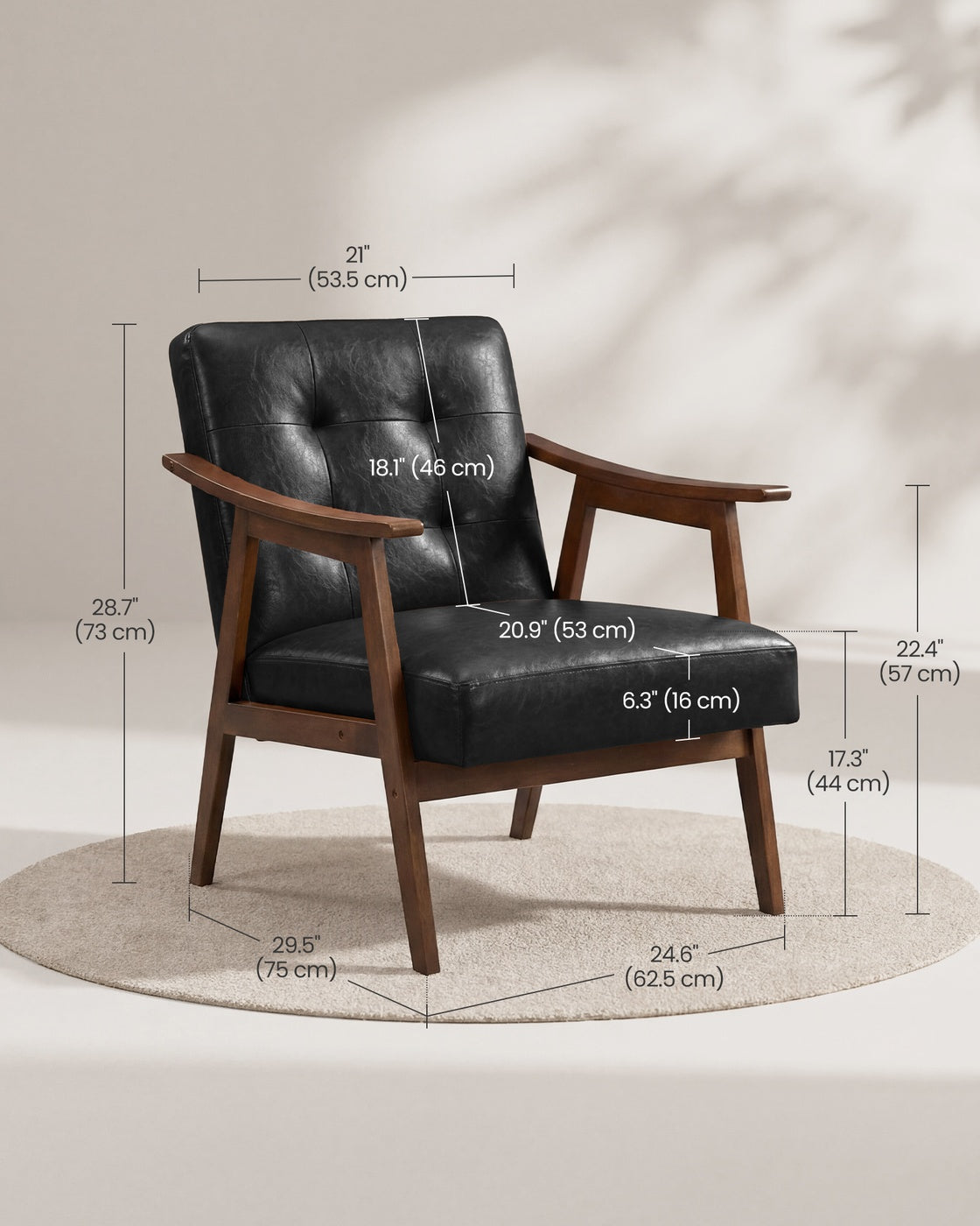 Leather-Look Accent Chair - Mid-Century Silhouette - Living Room or Office Seating