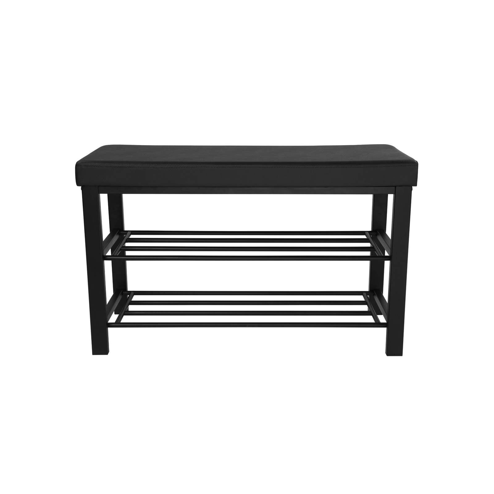 3-Tier Shoe Bench with Foam Padded Seat - Black Seat, Dull Polished Black Frame