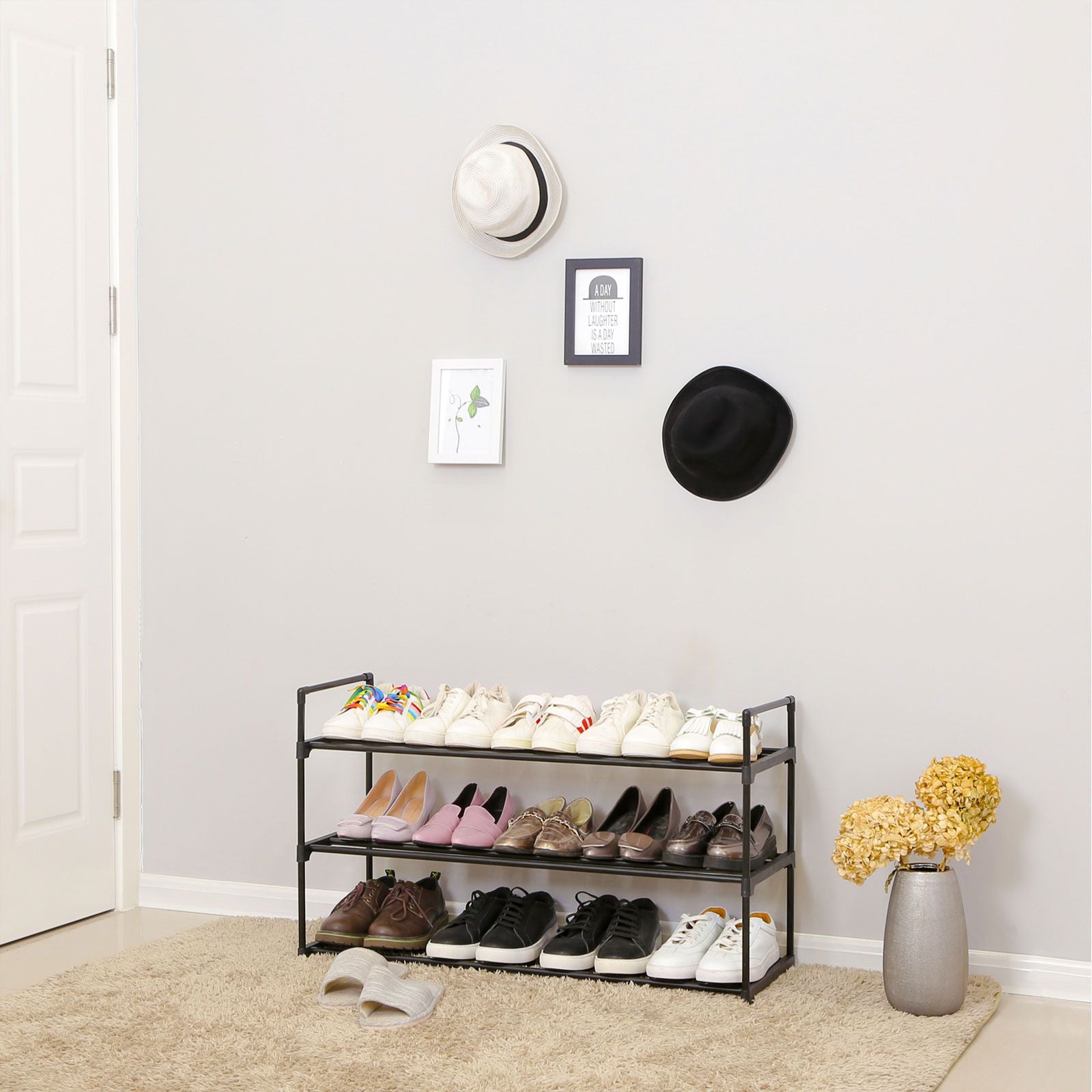Shoe Rack - 3-Tier Shoe Storage Organizer - Metal Shoe Shelf