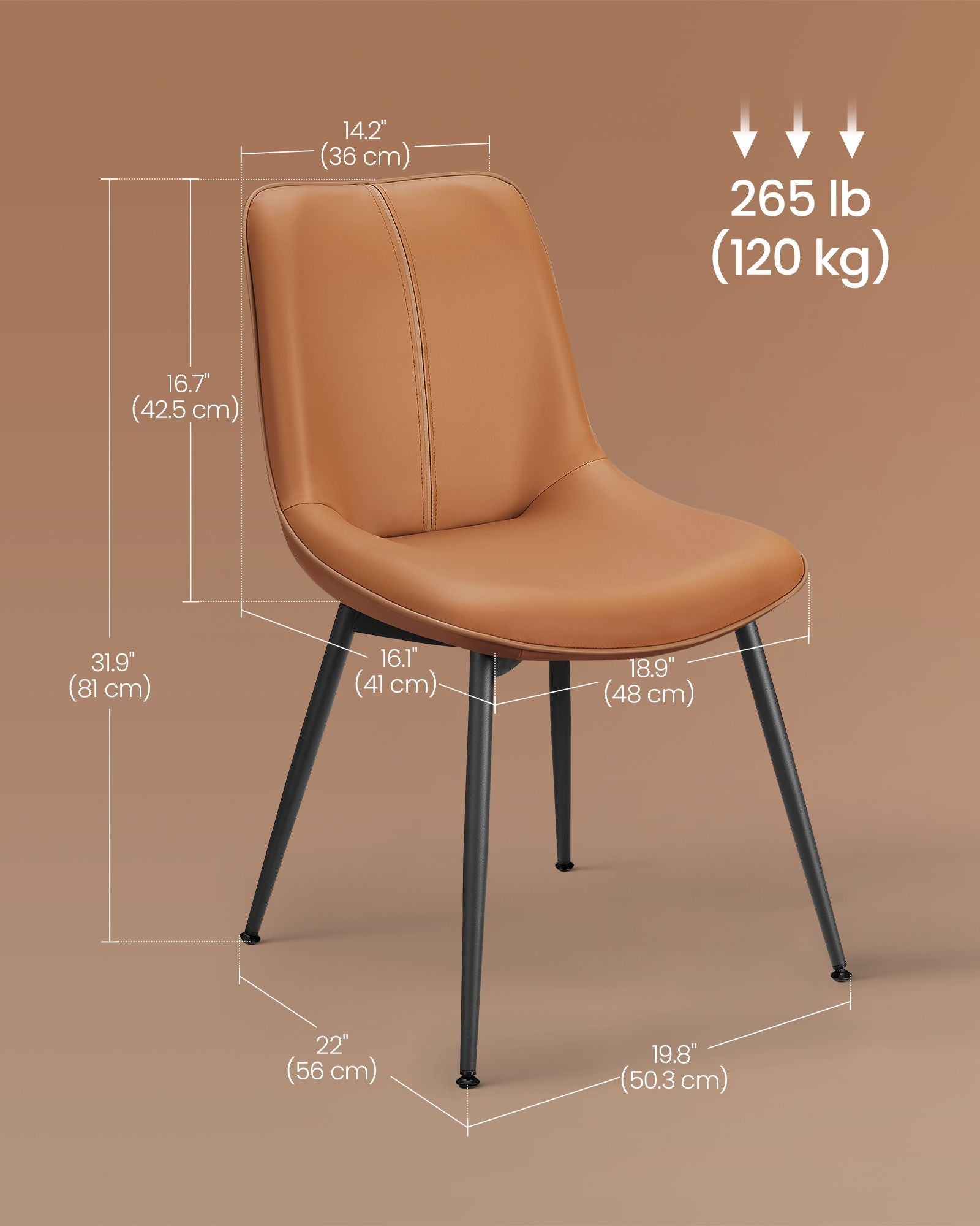 Modern Dining Chairs - Set of 2 - PU Leather - Curved Steel Legs