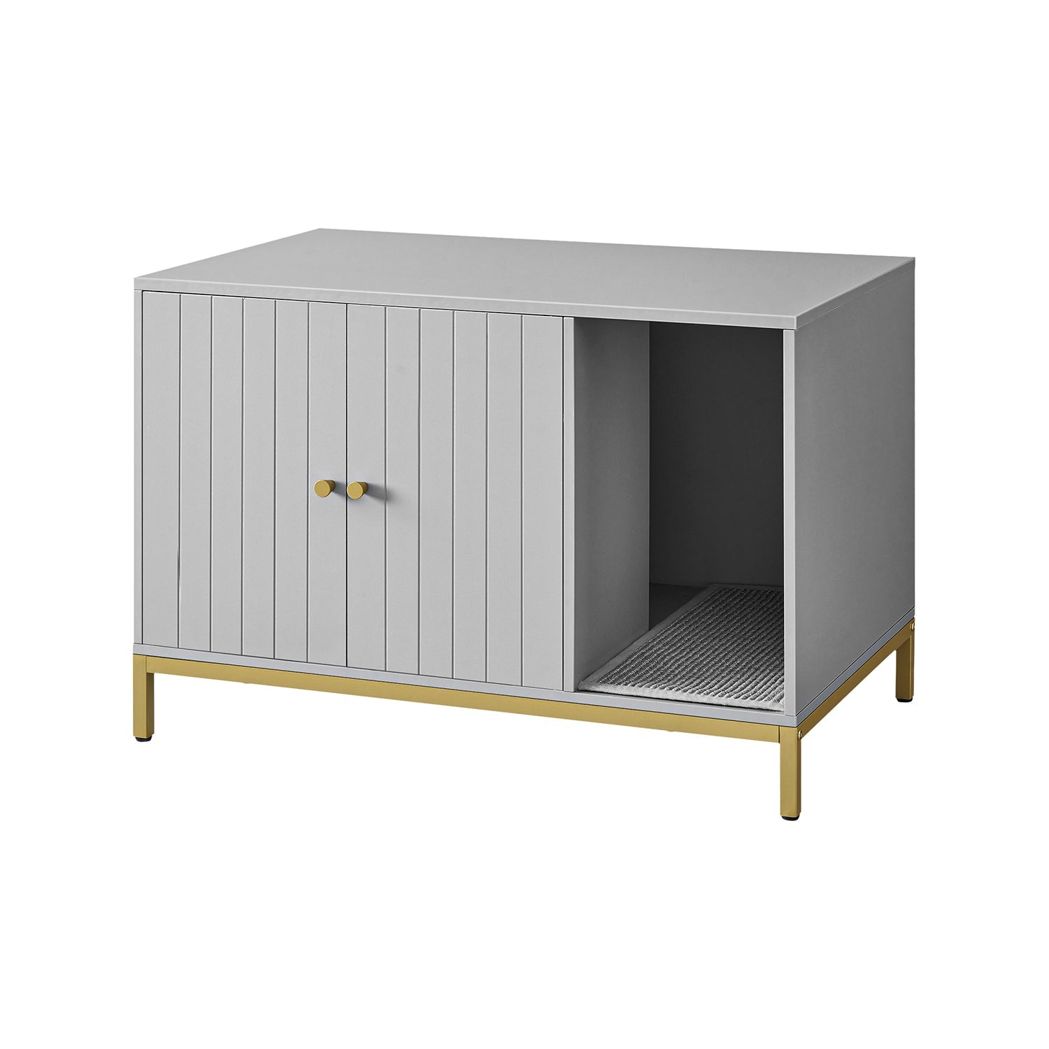 Modern litter box enclosure - side table style cat furniture with scratching mat - 31.5" wide