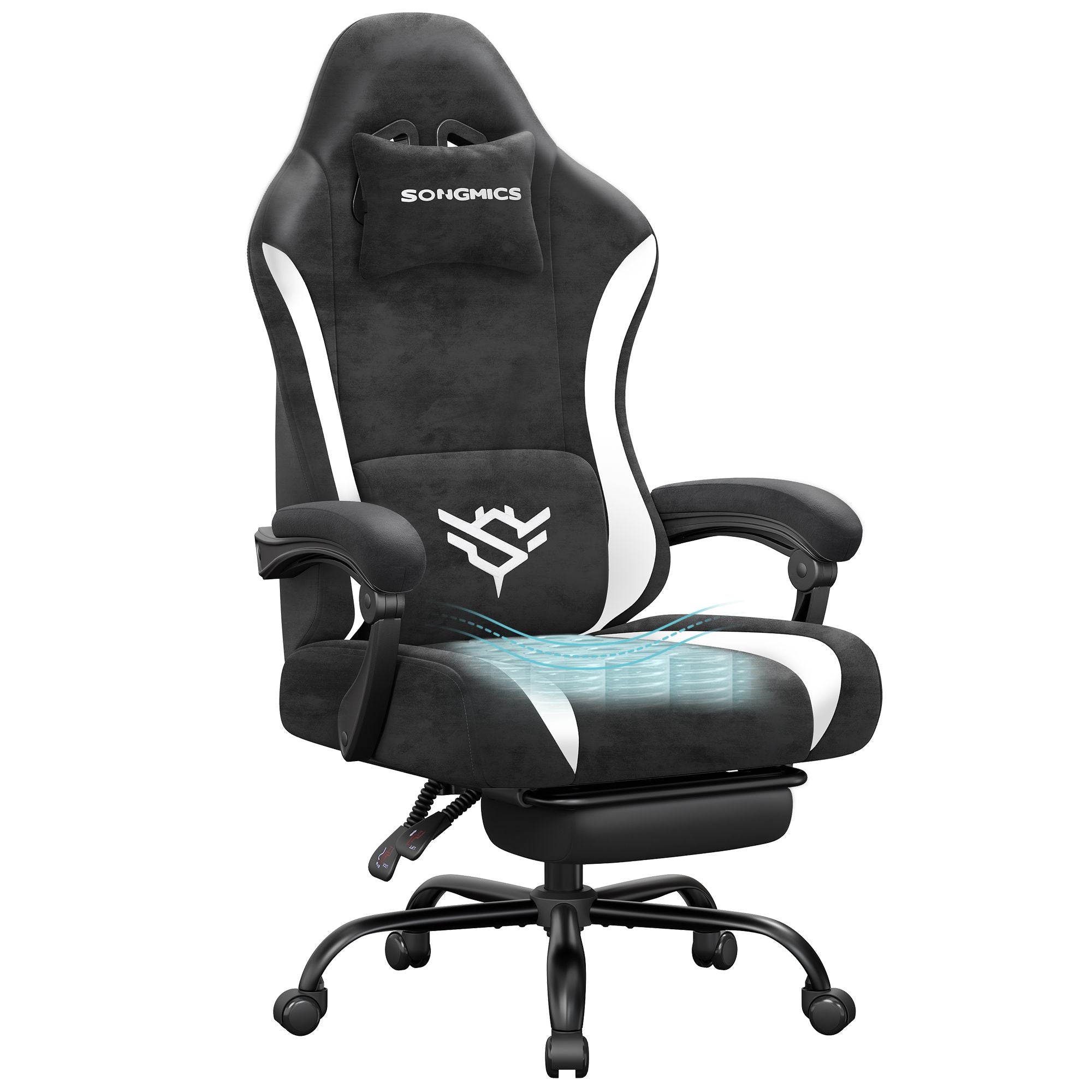Gaming Chair - Ergonomic Computer Desk Chair with Footrest - Reclining Backrest - Ink Black and Cloud White - Ink Black