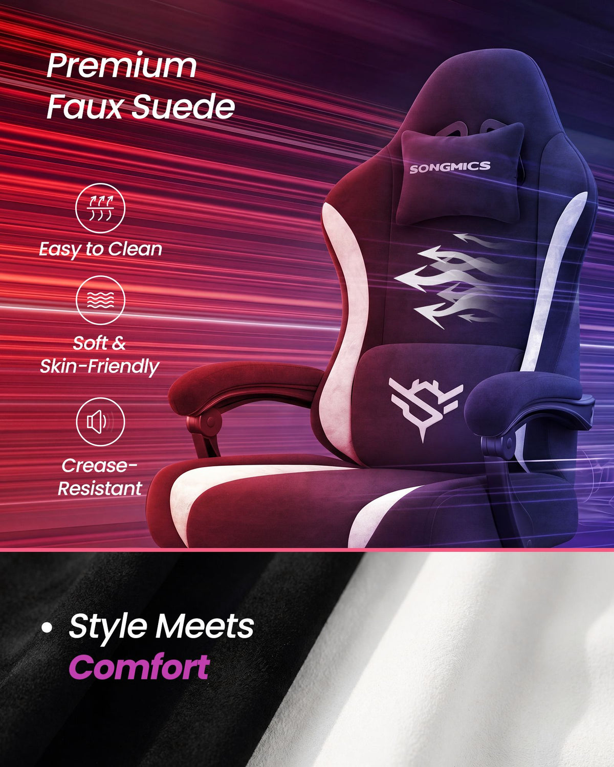 Gaming Chair - Ergonomic Design - Footrest - Reclining Backrest