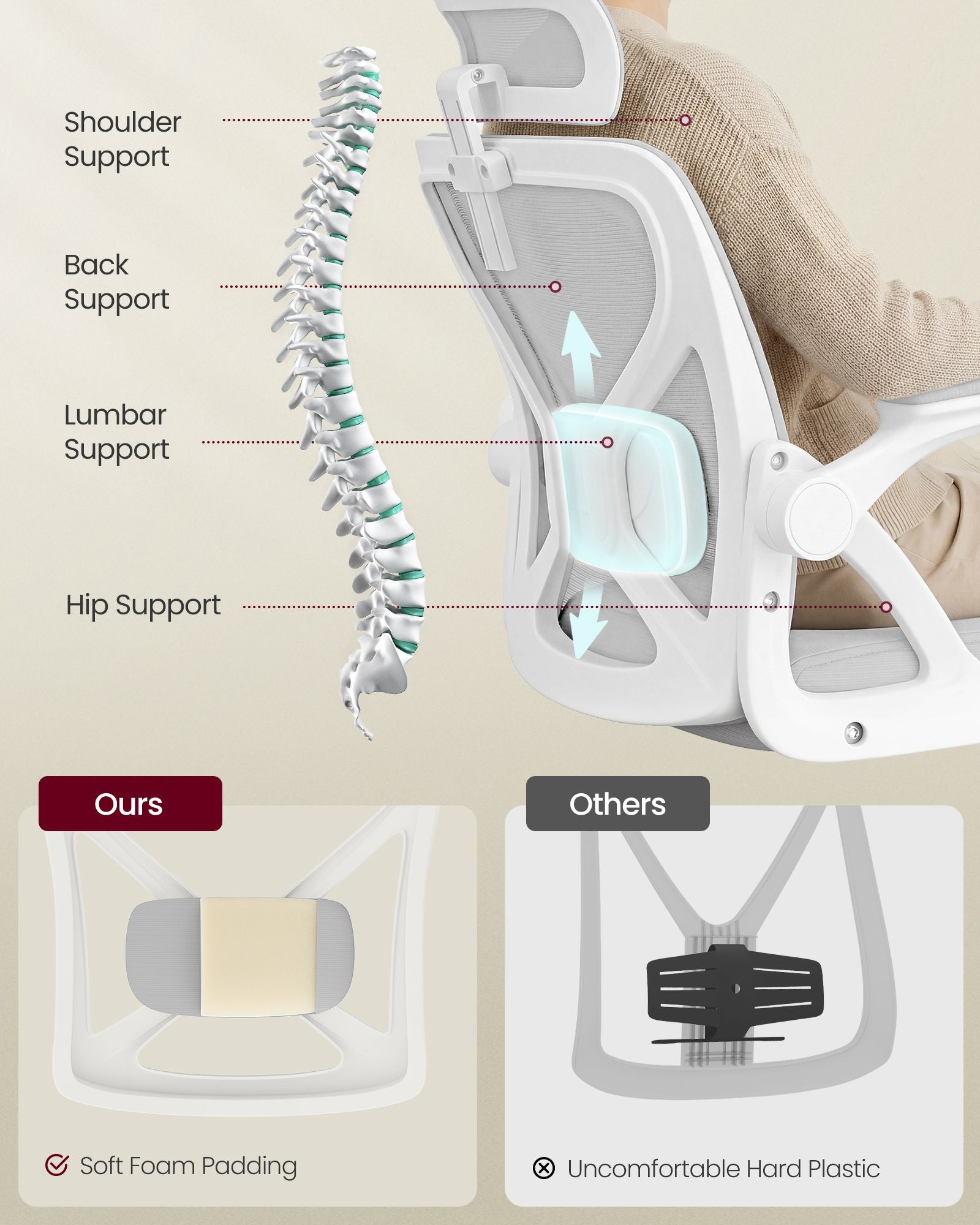 Ergonomic Mesh Office Chairs with Adjustable Lumbar Support and Headrest - 24.4"D x 24.4"W x (41.7"-48.4"H)