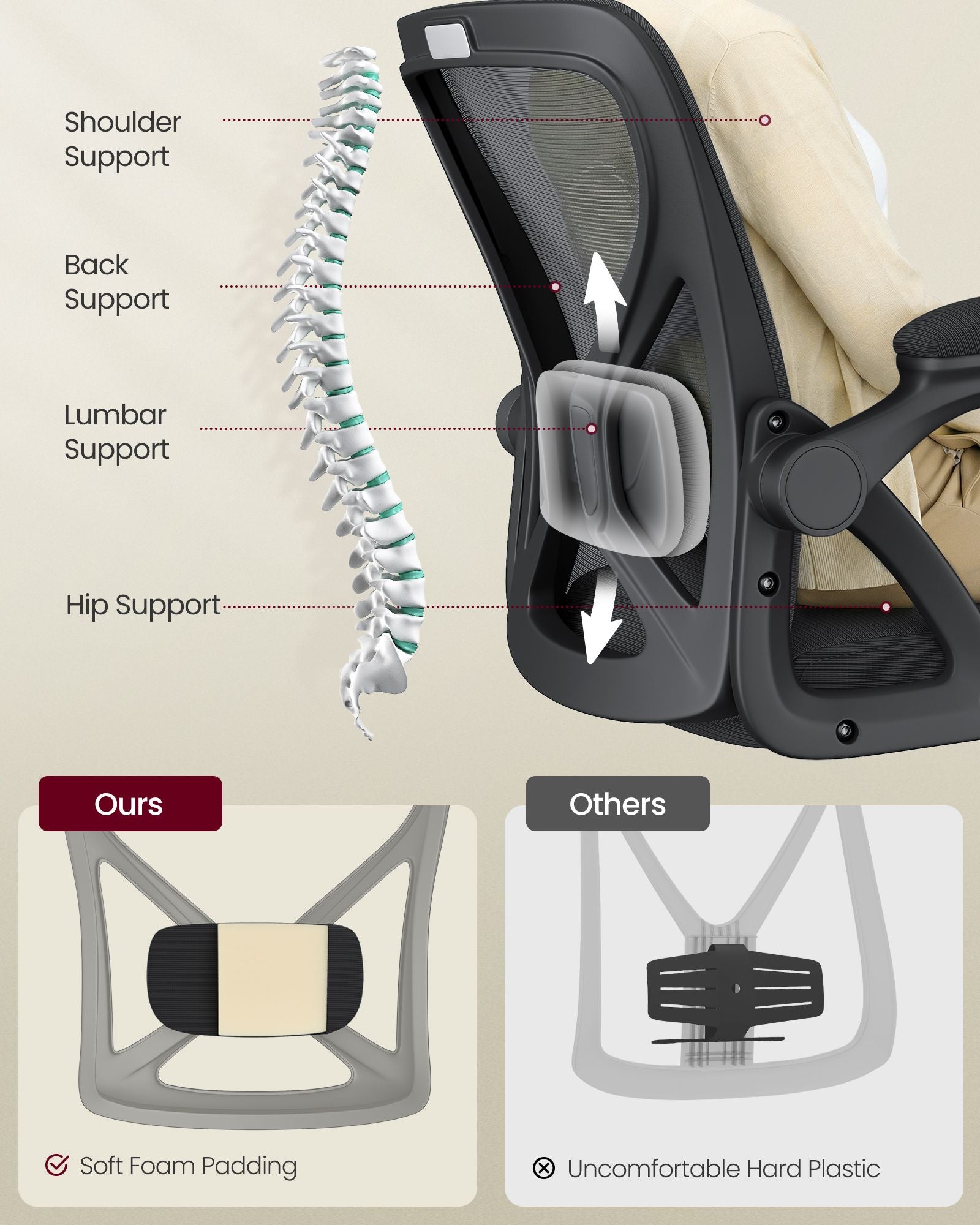 Ergonomic Mesh Office Chairs with Adjustable Lumbar Support - Ink Black