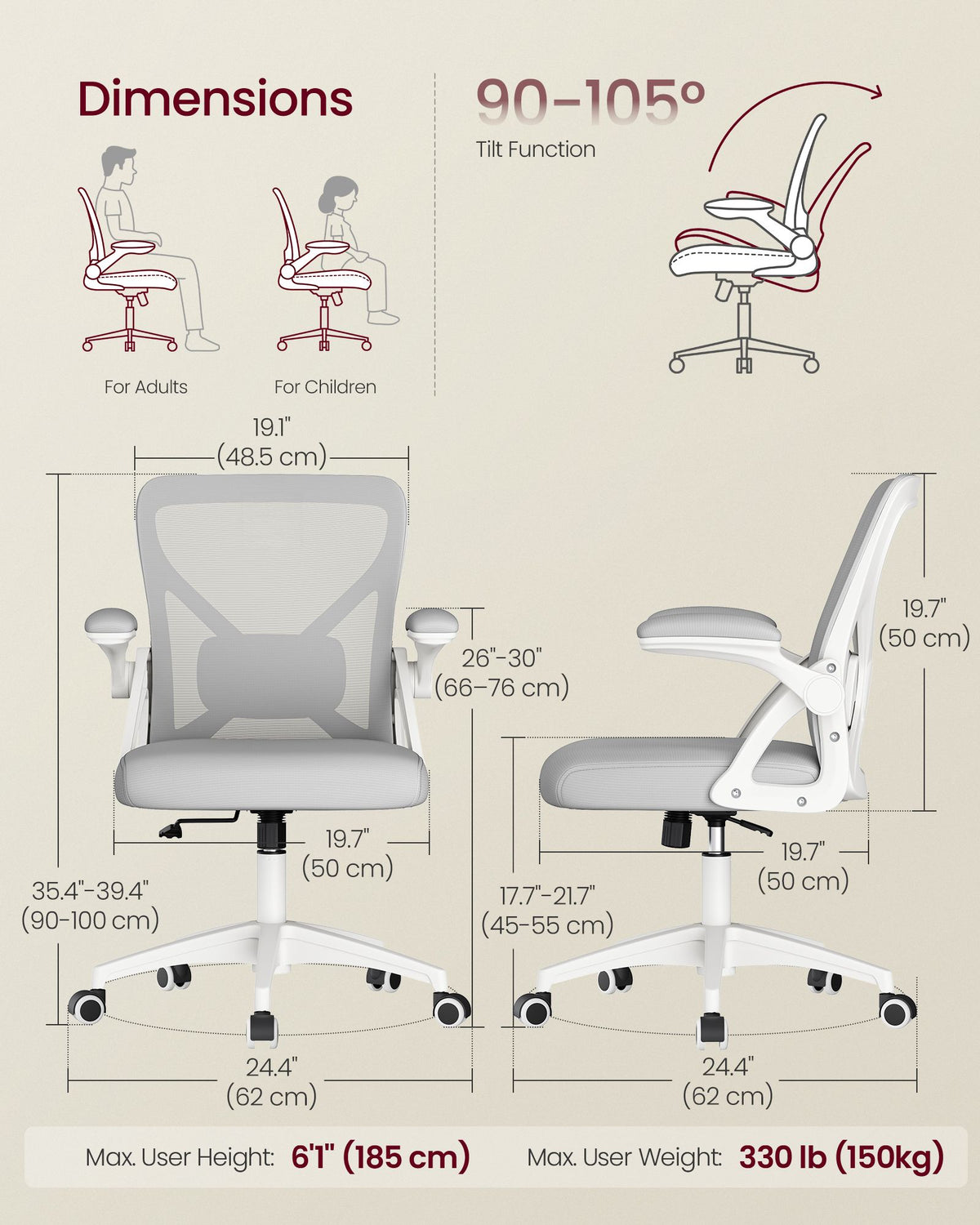 Ergonomic Mesh Office Chairs with Adjustable Lumbar Support - Set of 2