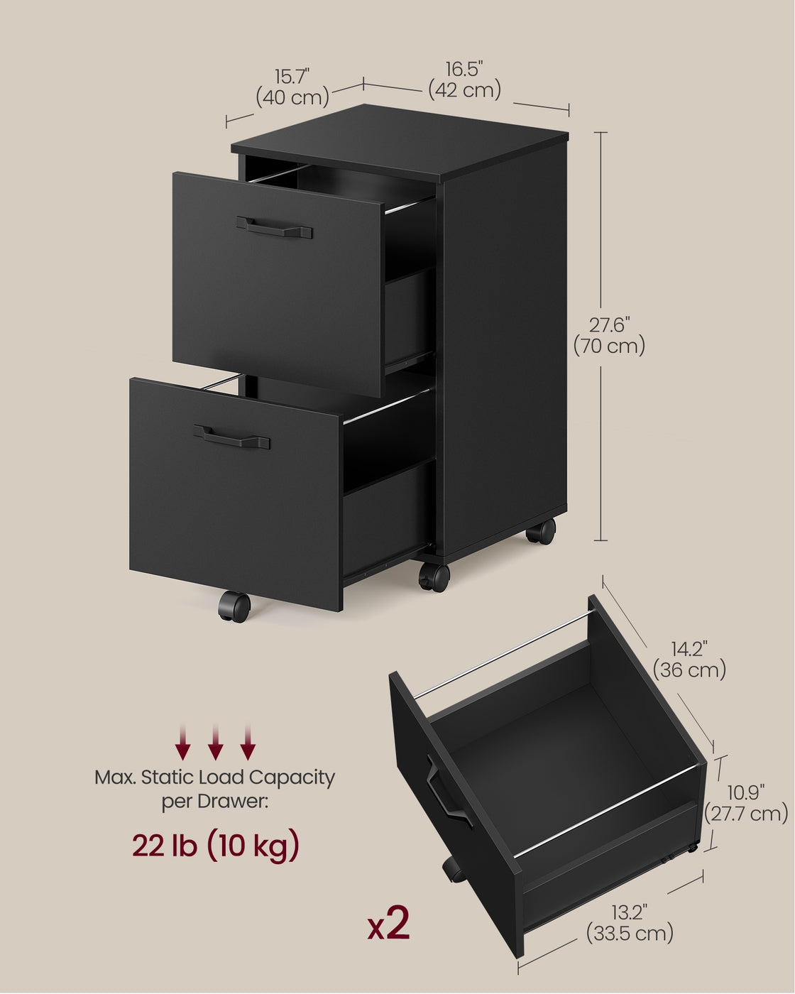 File Cabinet - 2-Drawer - Rolling - Industrial Style