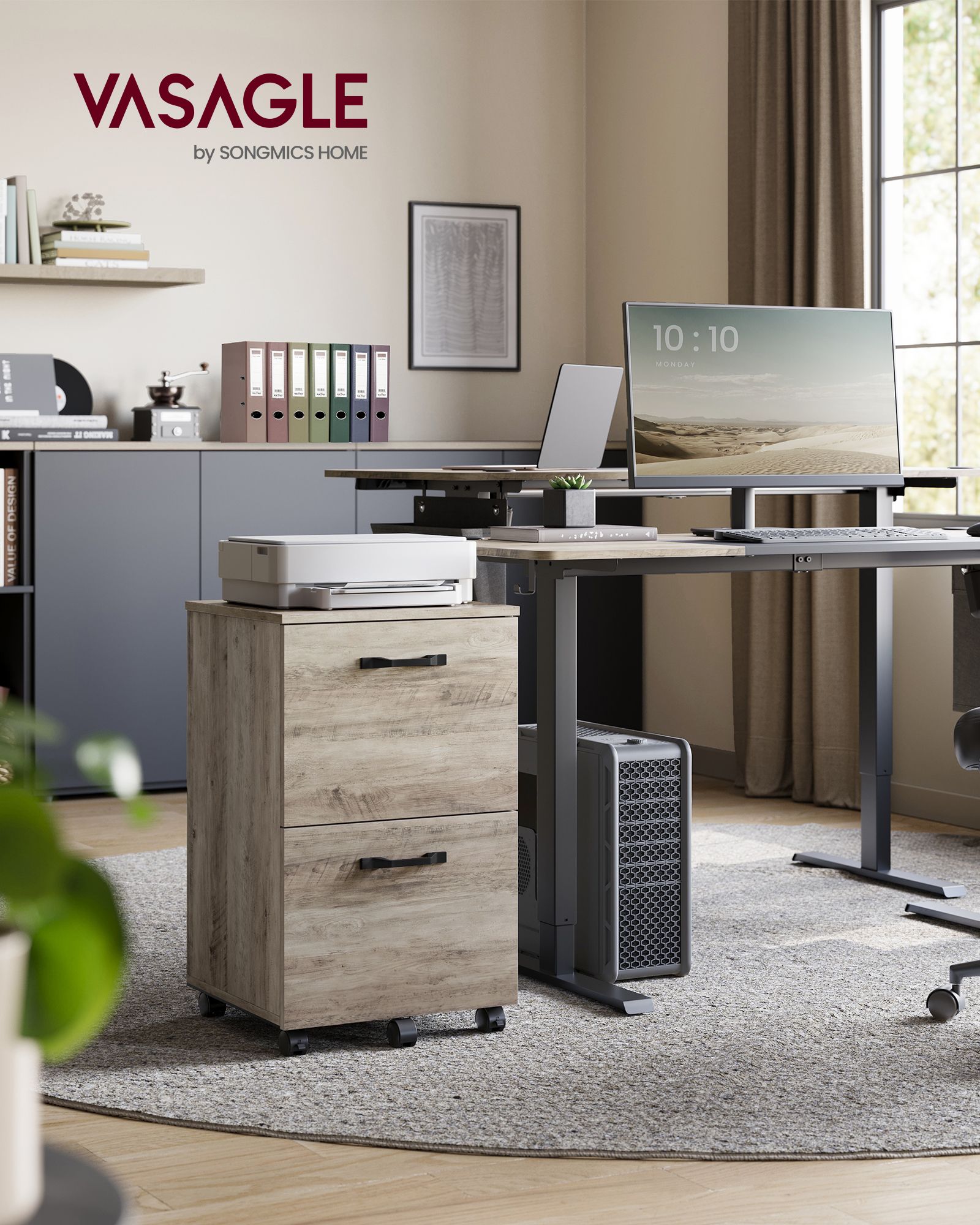 2-Drawer File Cabinet - Small Rolling Filing Cabinet for Home Office - Heather Greige