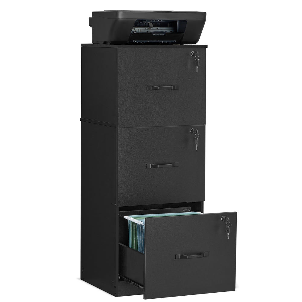 3-Drawer Vertical Lockable File Cabinet with Drawers - Black