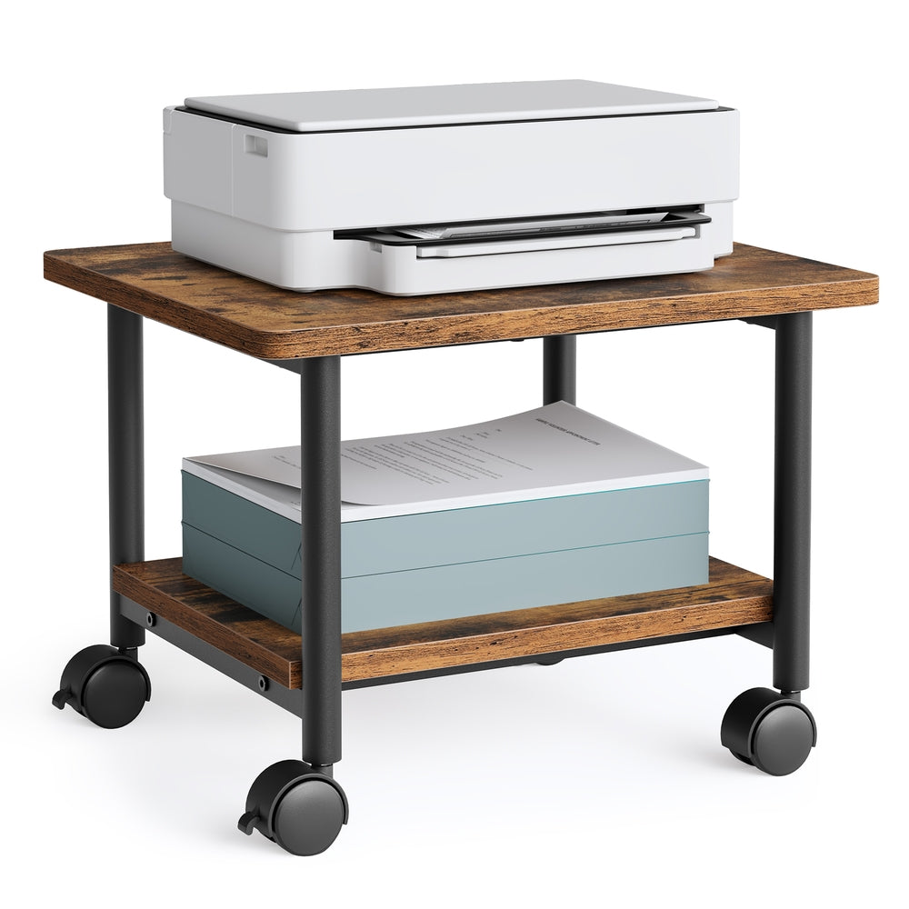 Under Desk Printer Stand - Rustic Brown, Black