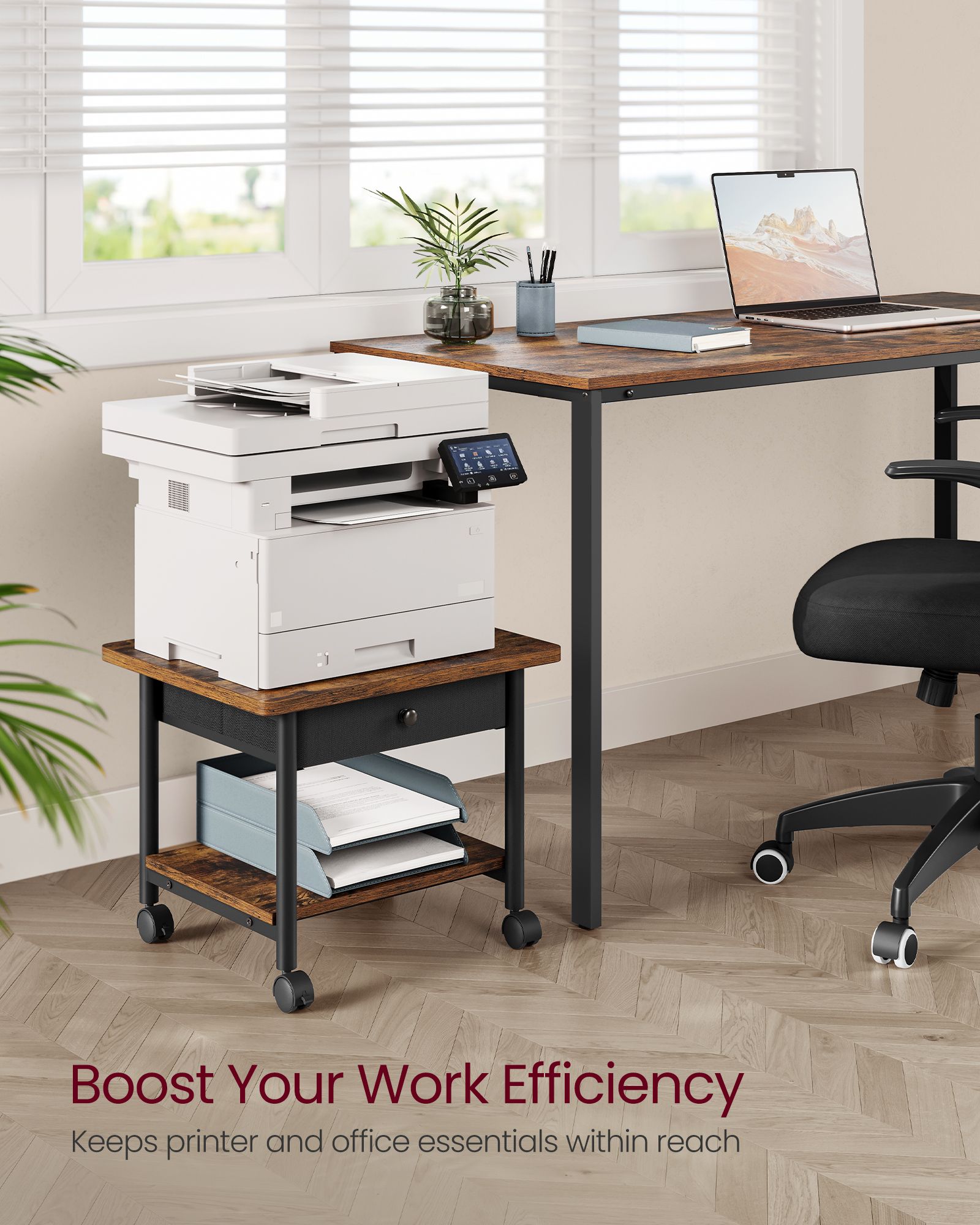Mobile Printer Stand with Drawer for Home or Office