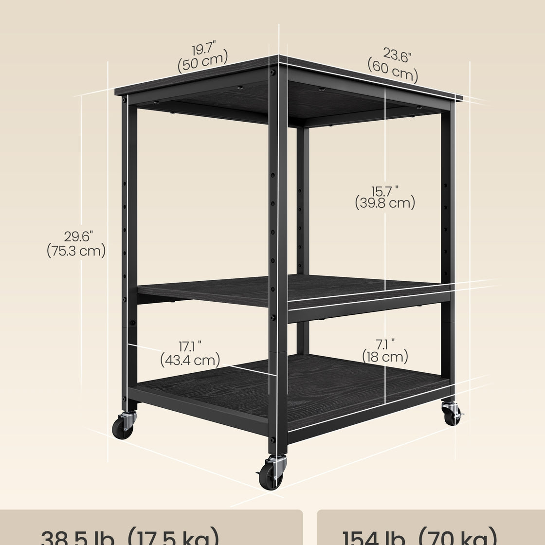 3-Tier Rolling Printer Stand