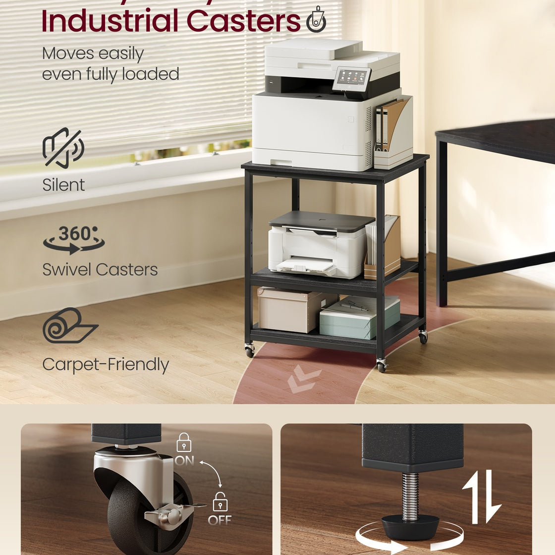 3-Tier Rolling Printer Stand