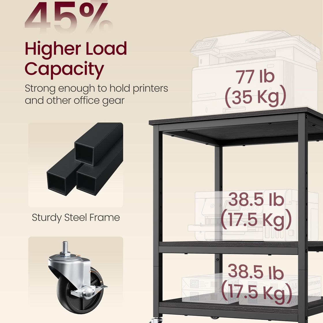 3-Tier Rolling Printer Stand