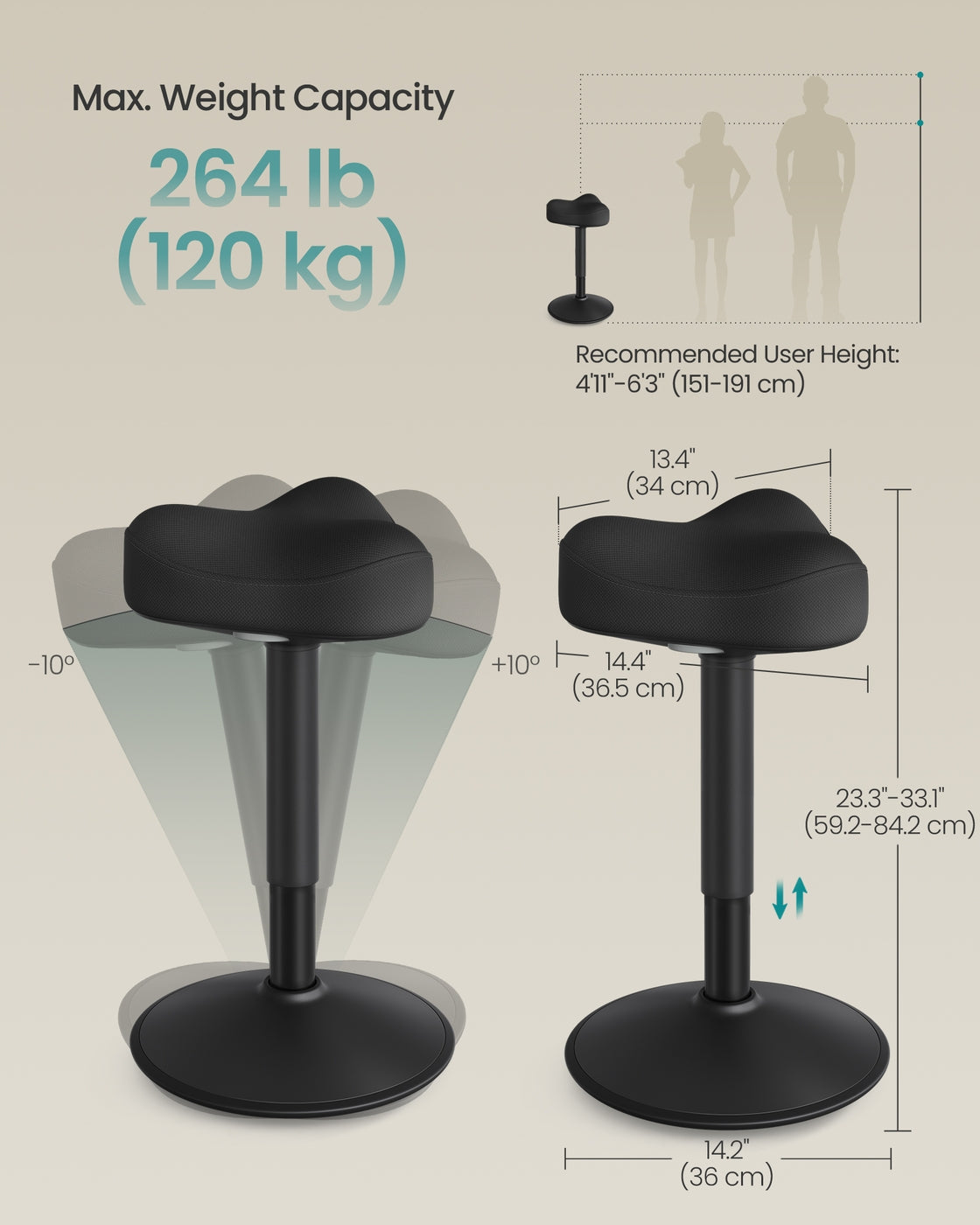 Adjustable Standing Desk Chair - Saddle Seat - Tall Active Stool