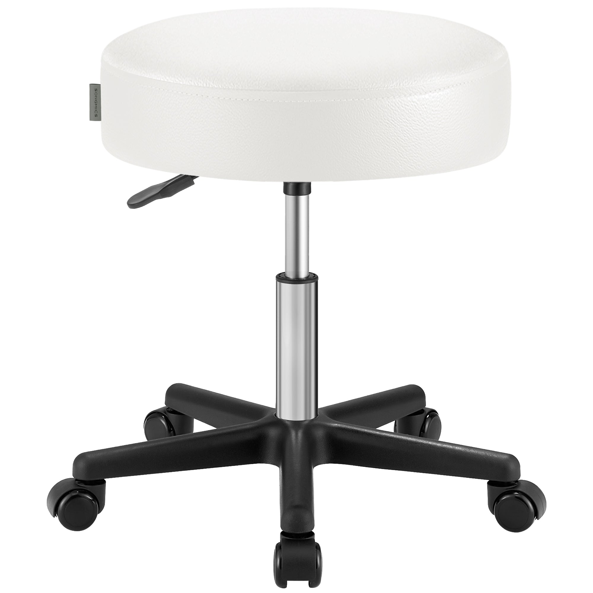 Rolling Stool - Adjustable Swivel Stools Chair - PU Leather - White