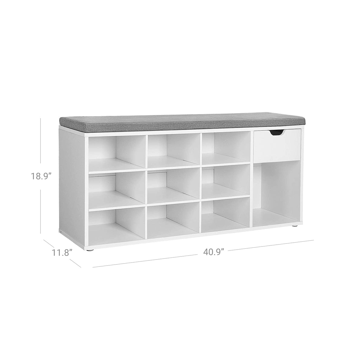 Storage Bench with Cushion - Drawer and Open Compartments