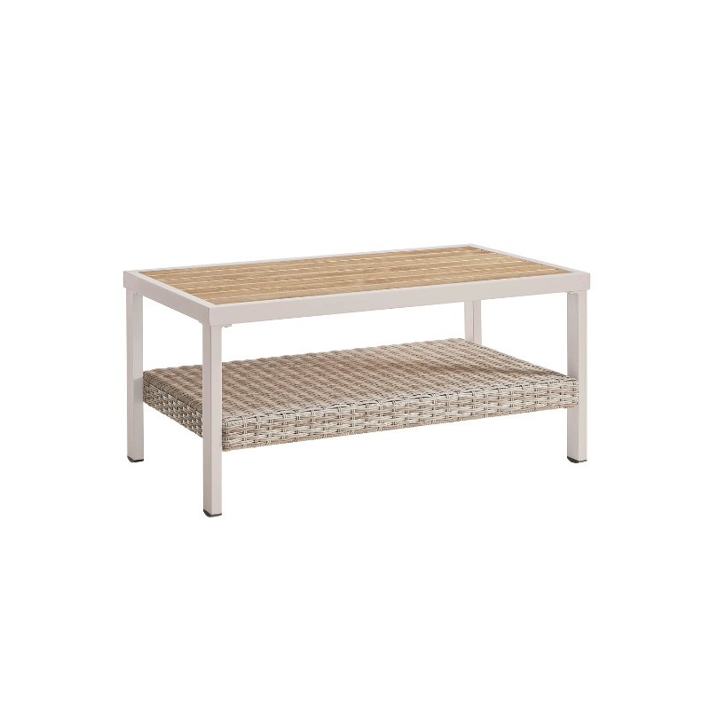 Outdoor Coffee Table, Faux Wood, 2-Tier Rattan, Storage Shelf