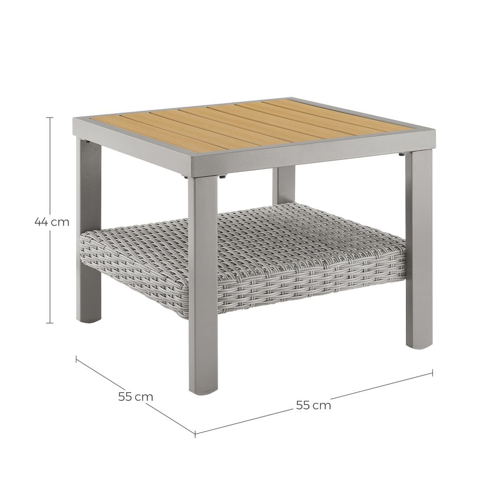Outdoor Side Table, Faux Wood, 2-Tier Rattan, Coffee Table