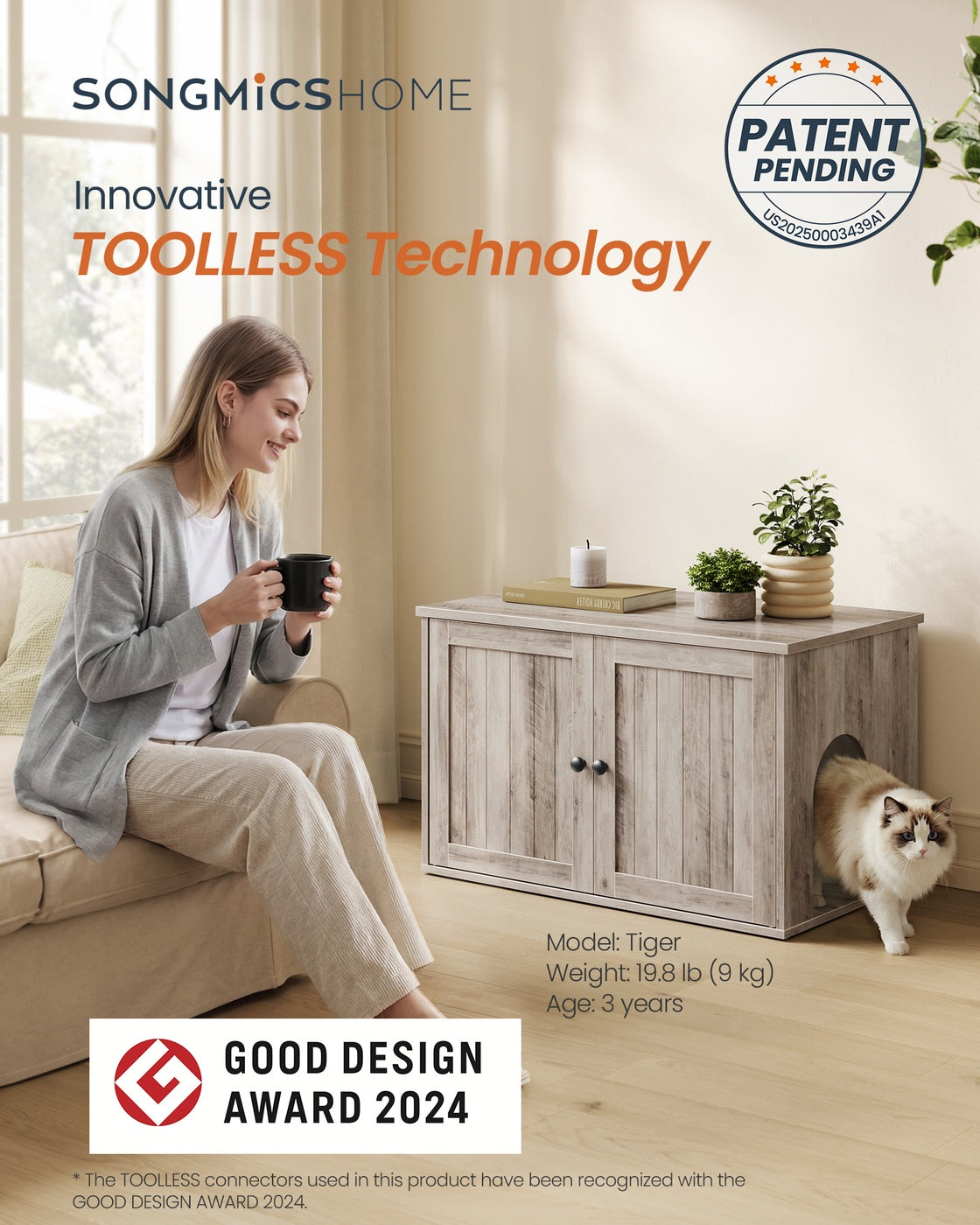 Cat Litter Box Enclosure - Push-Open Doors - Looks Like A Side Table
