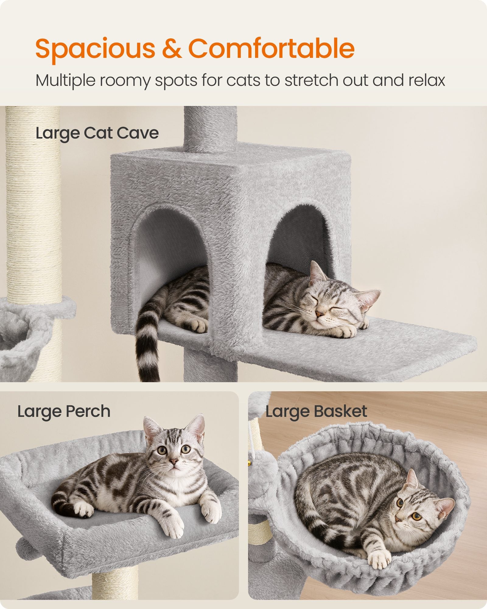 Large Cat Tree Tower - 68.5-Inch Tall Cat Condo with Large Perch