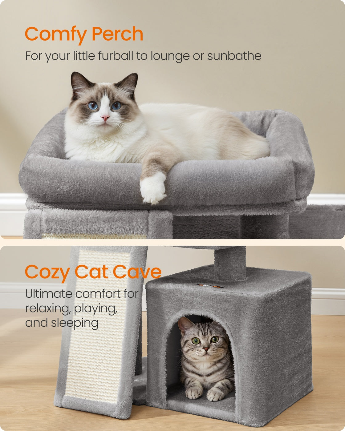 Cat Tree Condo with Ramp - 20.1 x 15.4 x 18.3 Inches - Dove Gray - Dove Gray