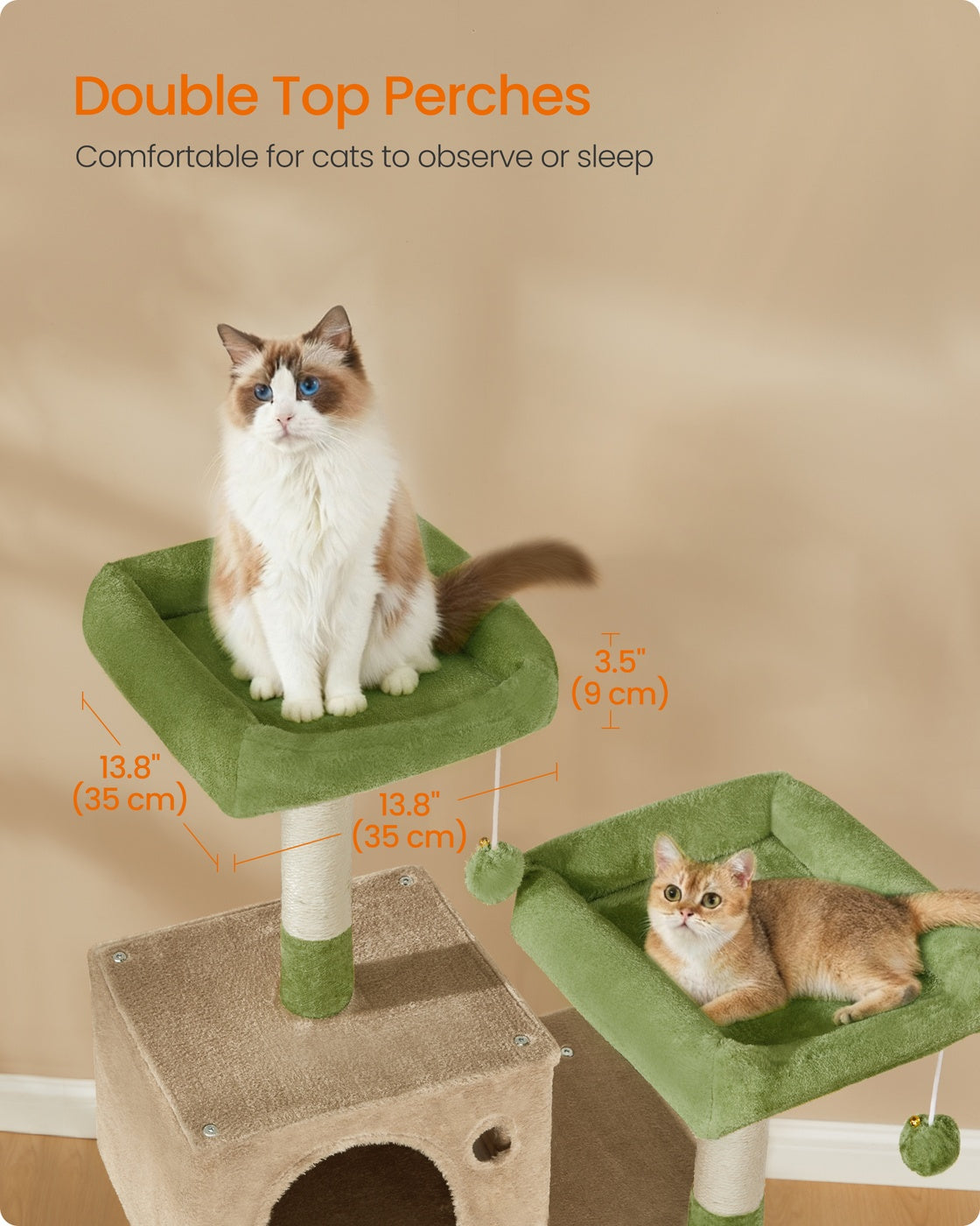 Cat Tree - 56 Inch - Hammock And Two Perches - Multi-Level Cat Tower