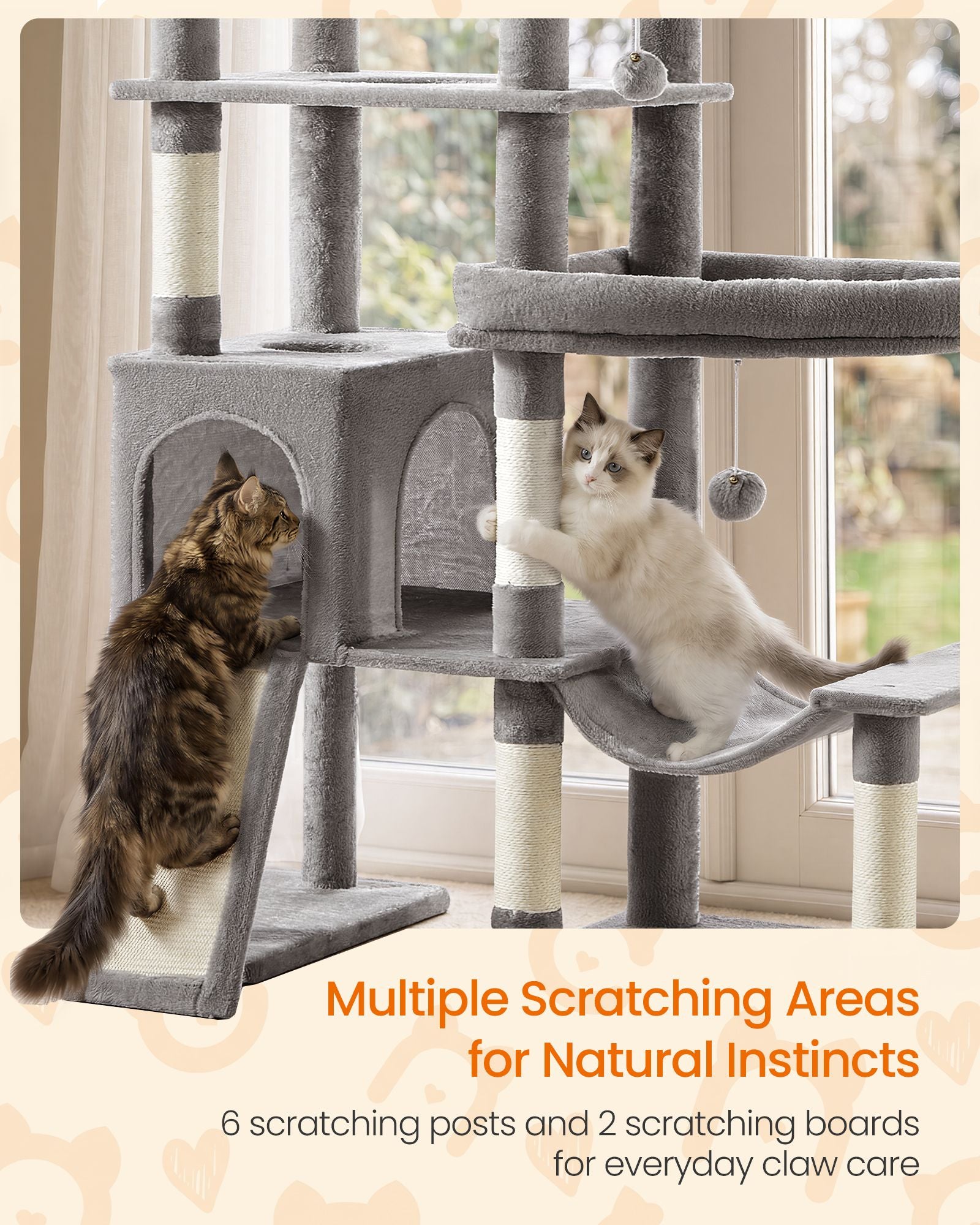 Multi-Level Cat Tree for Large Cats - Light Gray