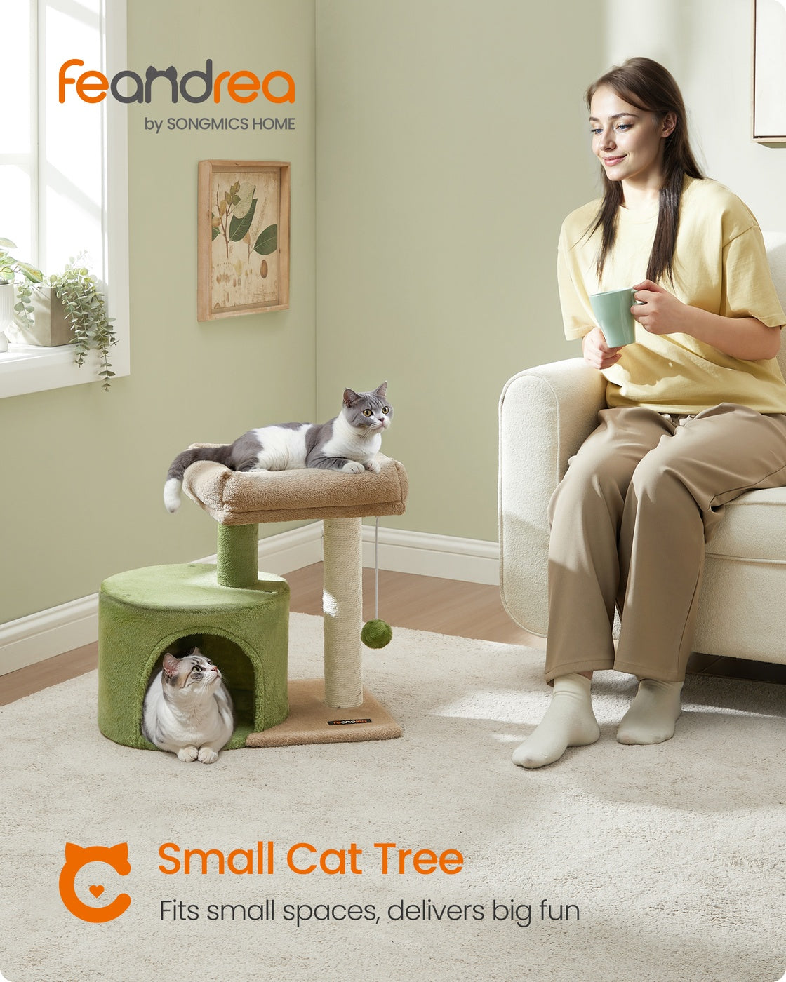 Small Cat Tower - Sisal Scratching Post - 18 Inch Compact Cat Tree