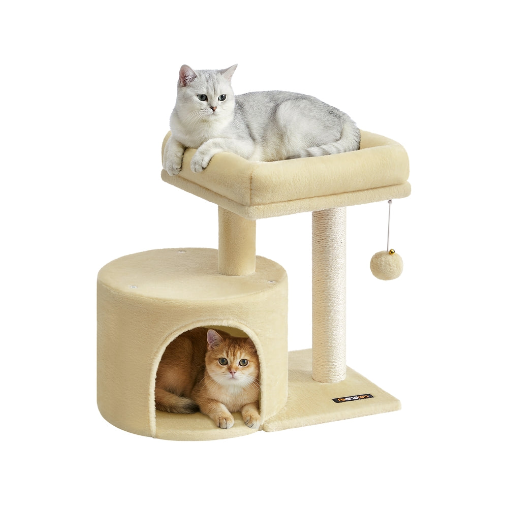 Small Cat Tower - Sisal Scratching Post - 18 Inch Compact Cat Tree - Beige