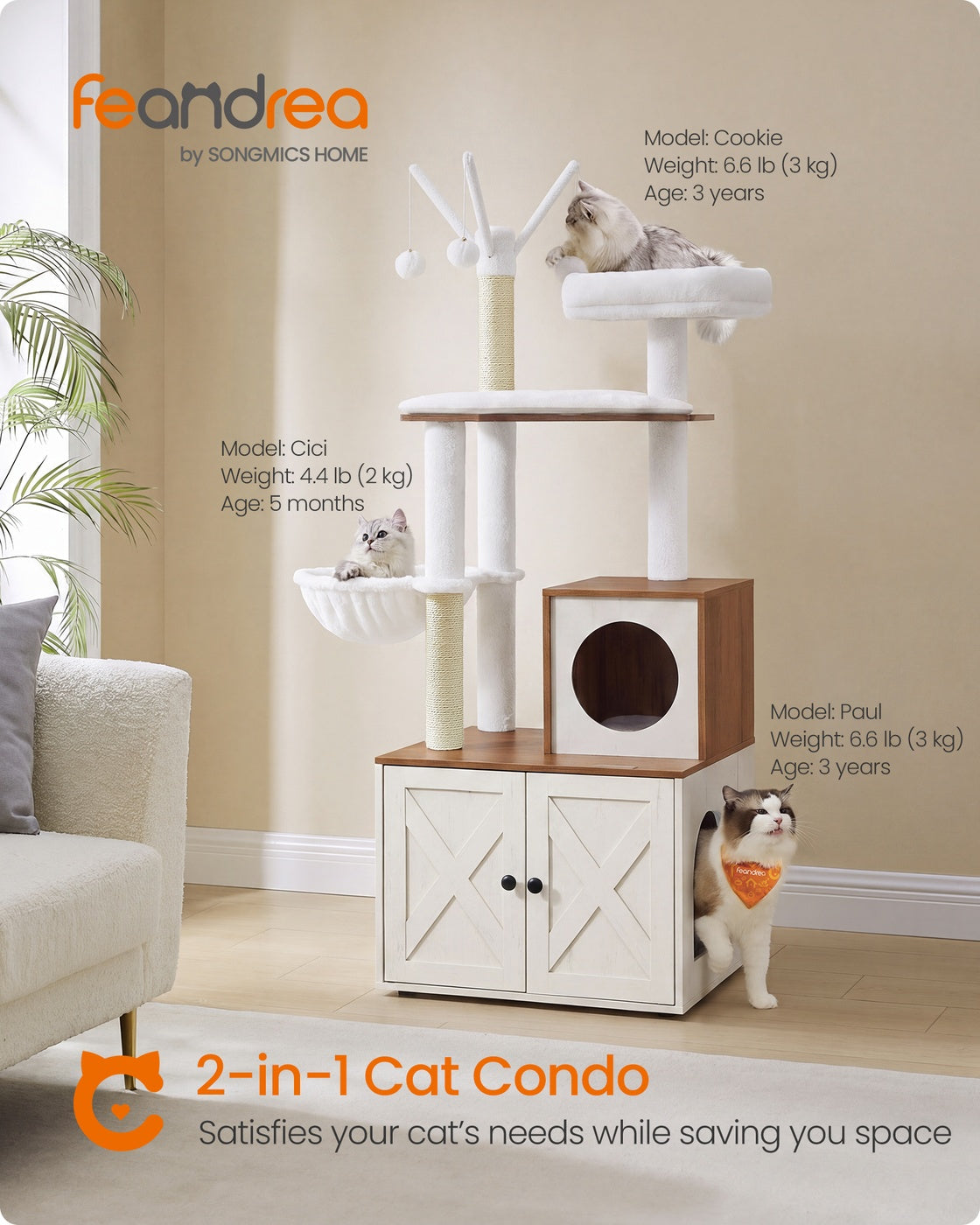 Cat Tree - Hidden Litter Box Enclosure - Scratching Posts