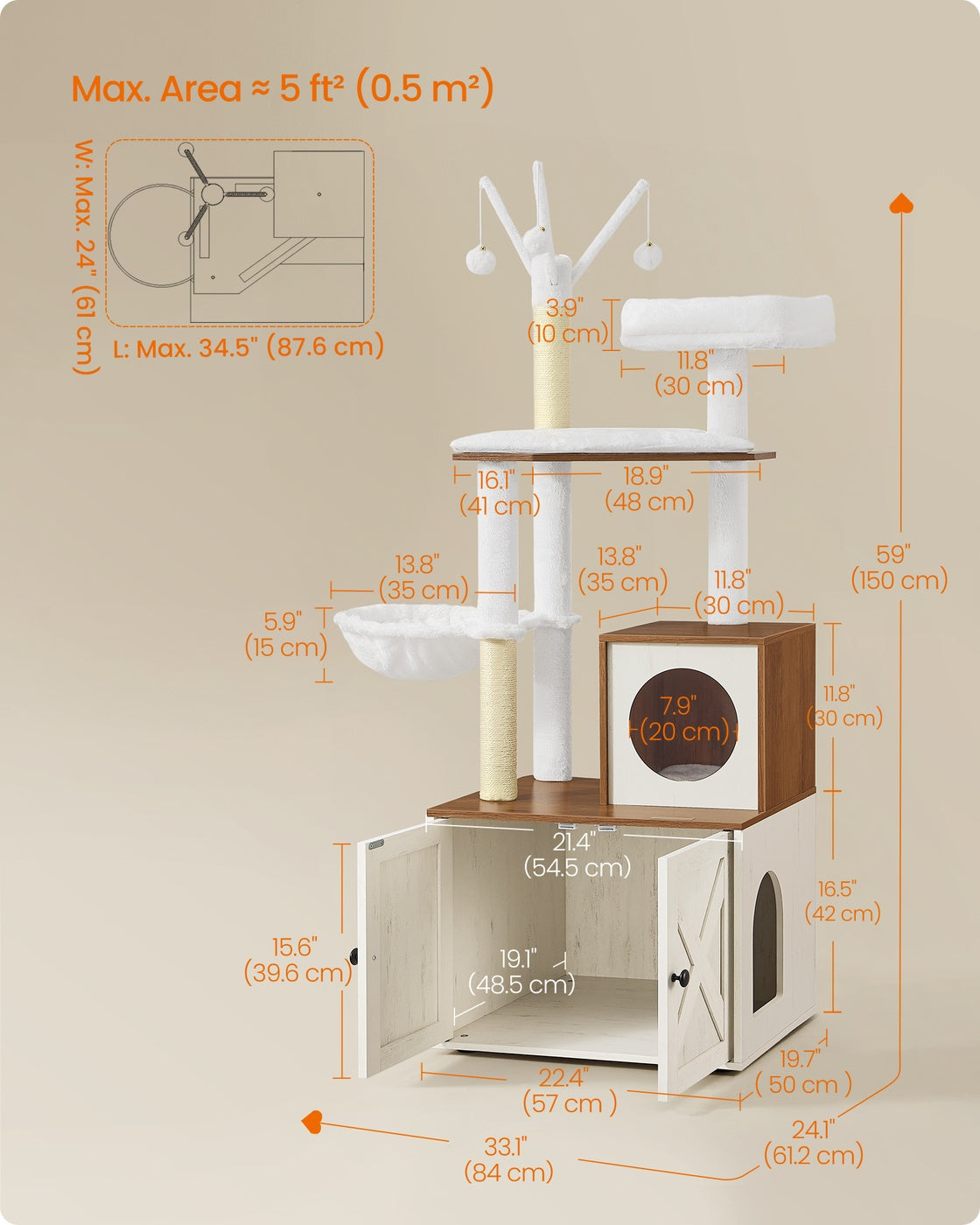 Cat Tree - Hidden Litter Box Enclosure - Scratching Posts