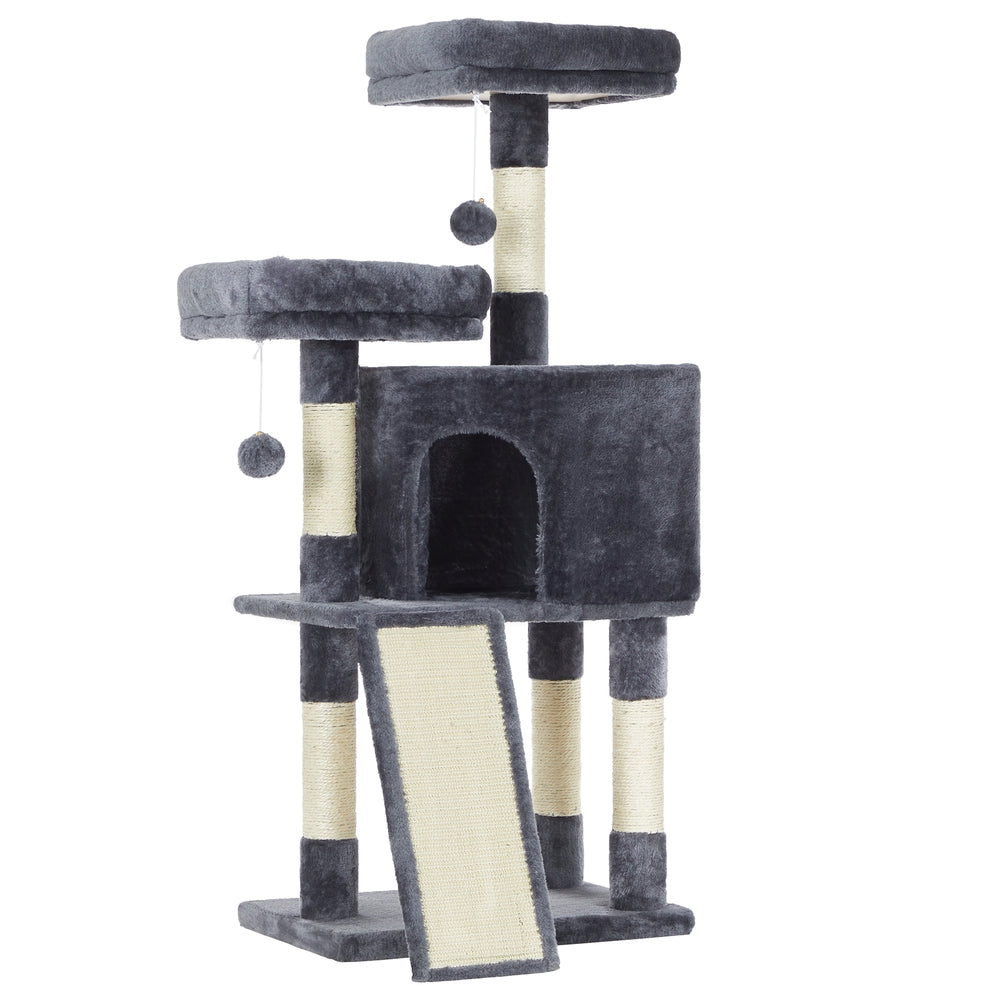 Cat Tree Condo - 45 Inch - Scratching Post - Multi-Level Cat Tower - Gray